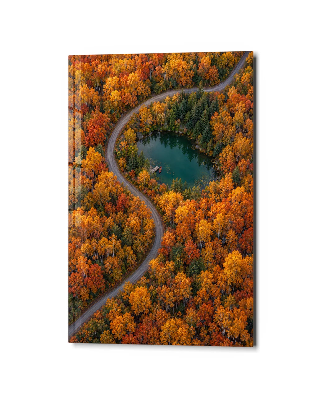 Autumn Takes a Turn — studio view of glass wall art