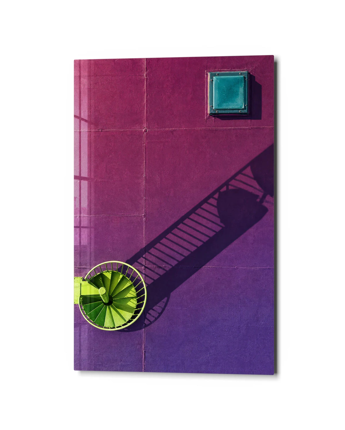 Spiral Shadow — studio view of glass wall art