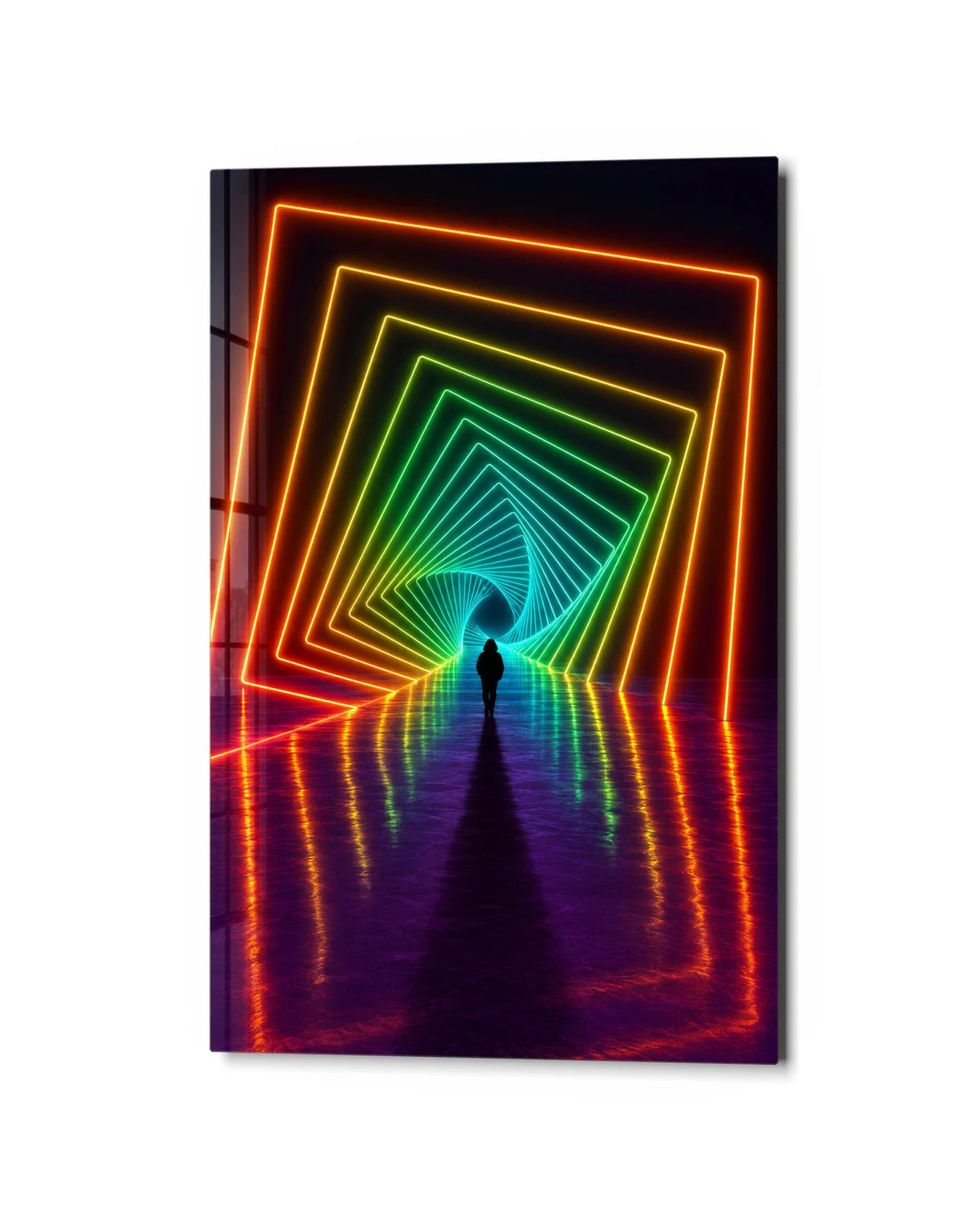 Follow the Light — studio view of glass wall art
