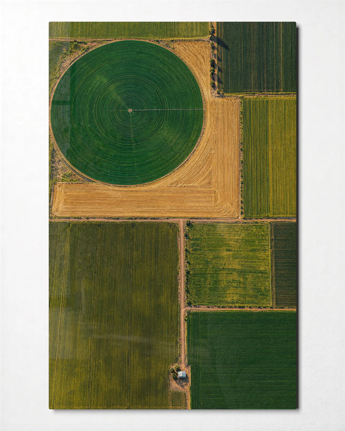 Field Geometry — front view of glass wall art