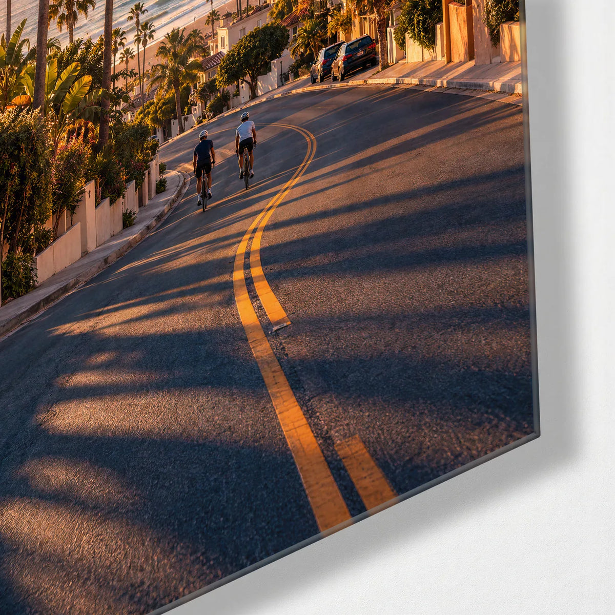 Downhill to the Sea — corner detail of glass wall art