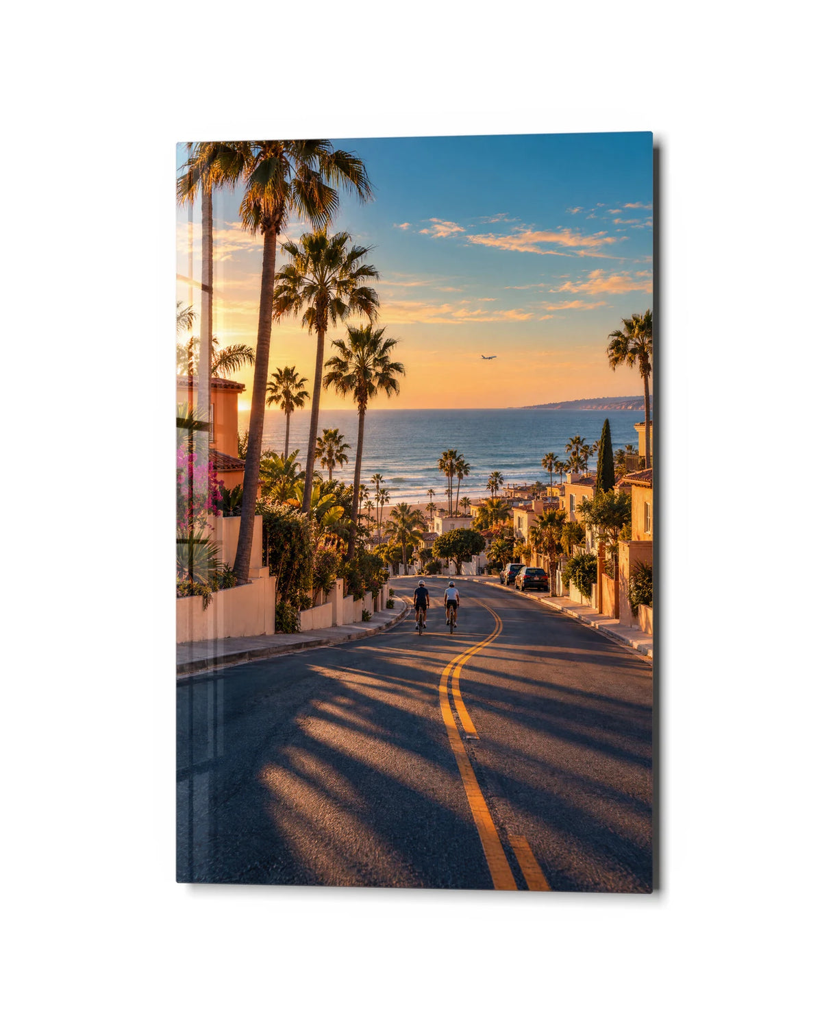 Downhill to the Sea — studio view of glass wall art