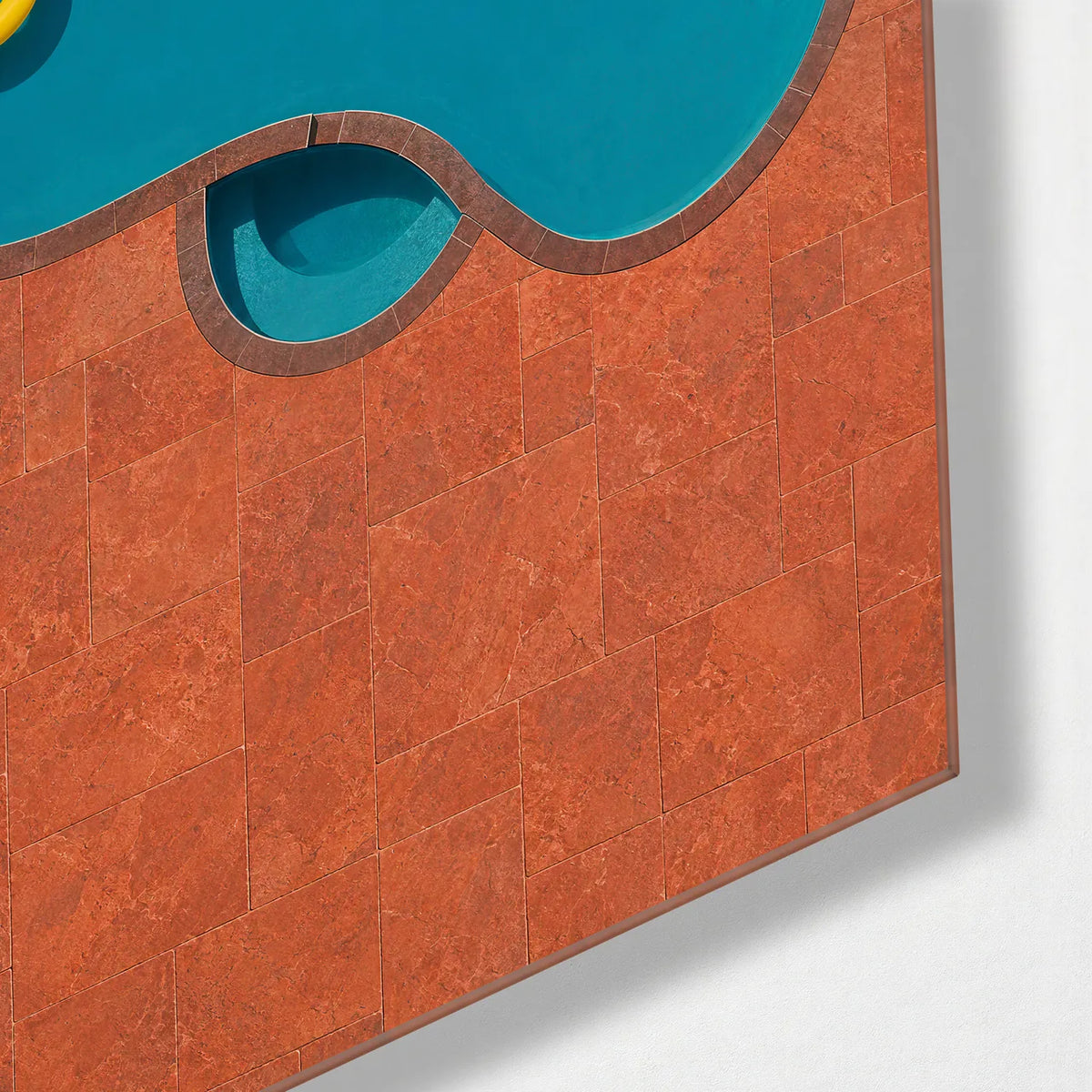 Pool and Yellow Ring — corner detail of glass wall art