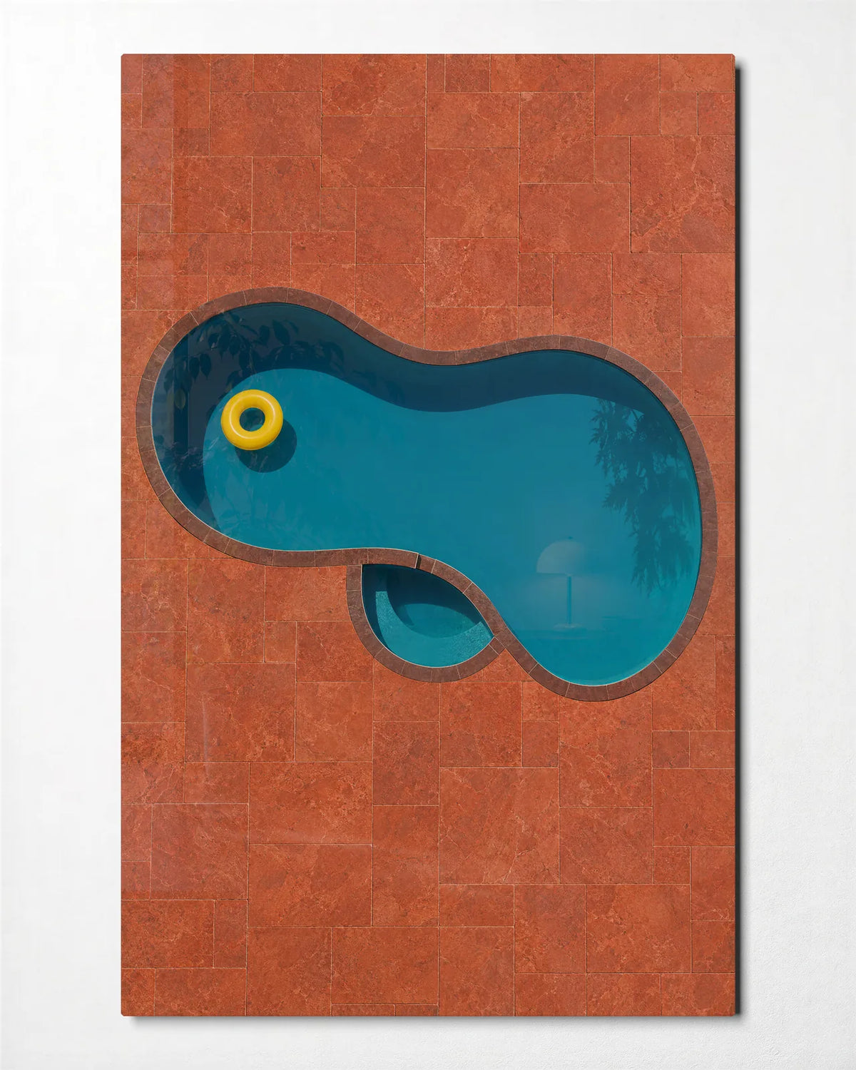 Pool and Yellow Ring — front view of glass wall art