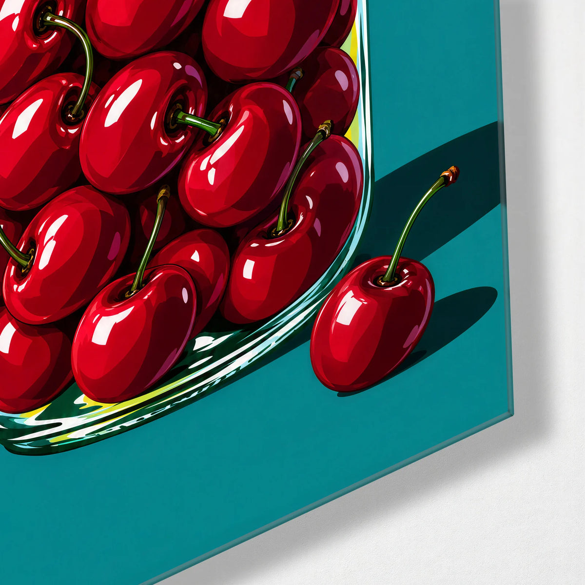 Cherries by the Jar — corner detail of glass wall art