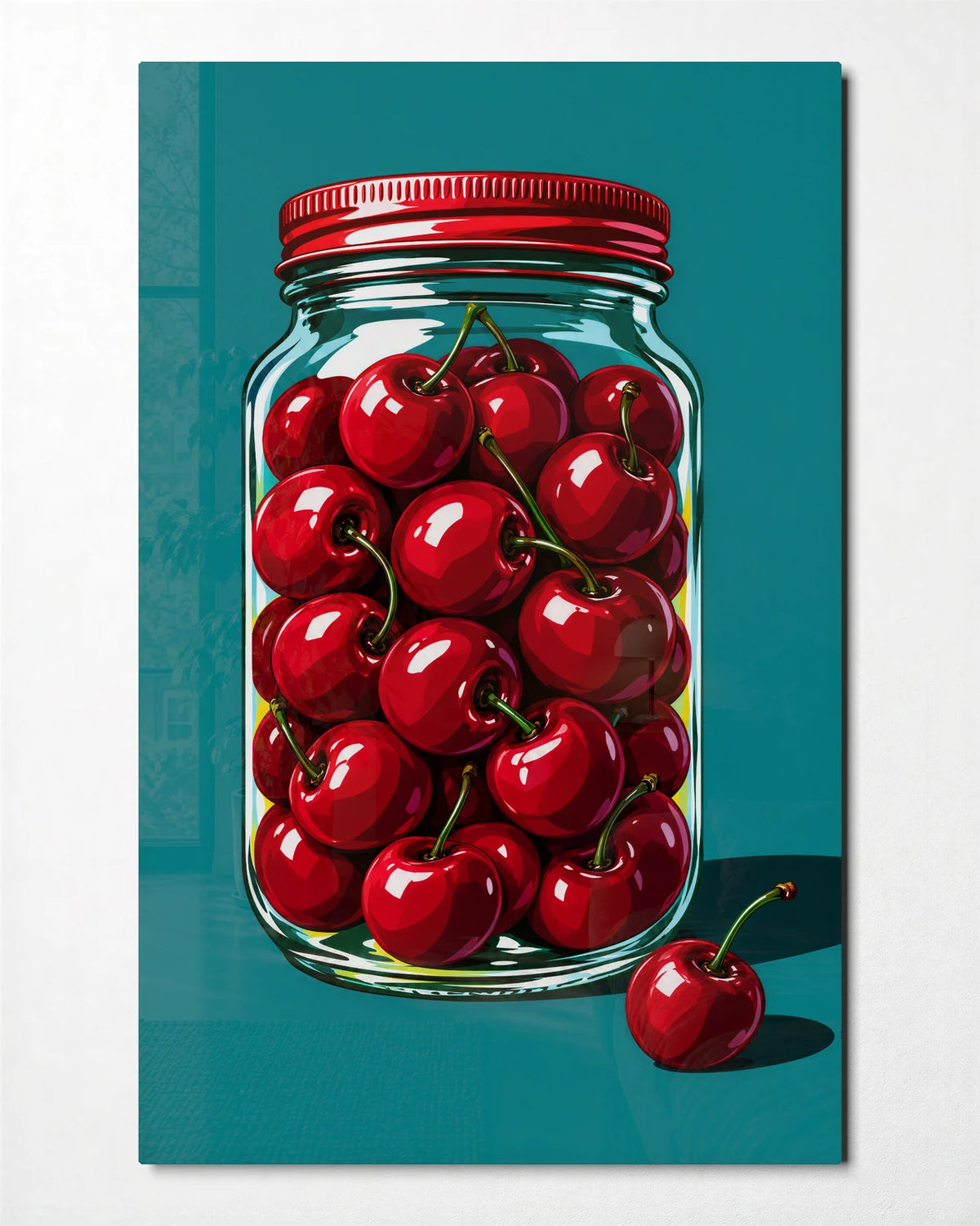 Cherries by the Jar — front view of glass wall art