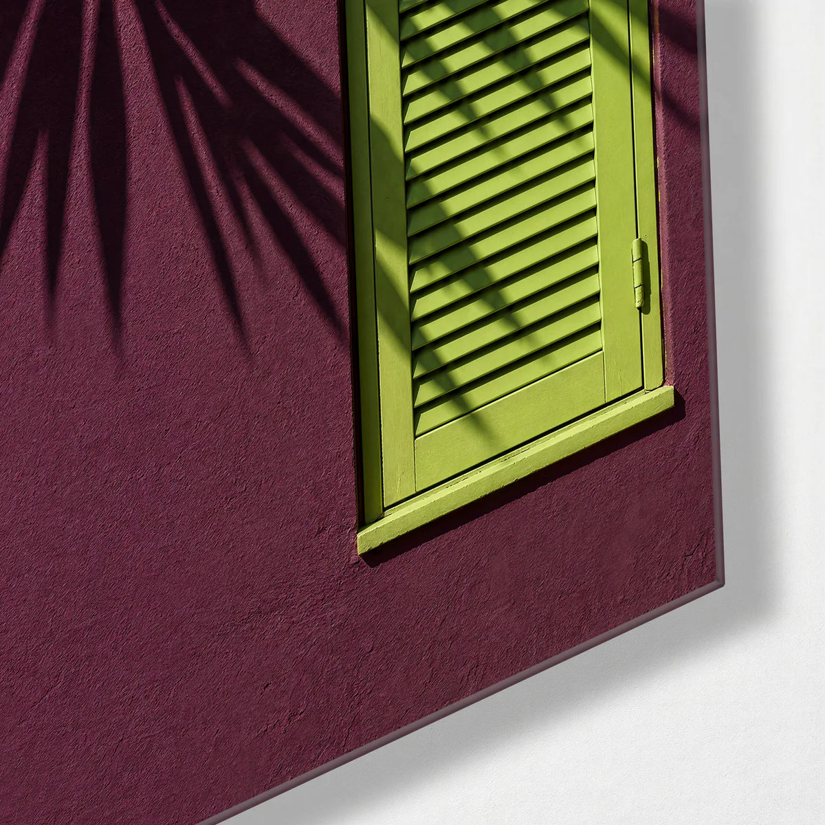 Palm Shadow Shutter — corner detail of glass wall art