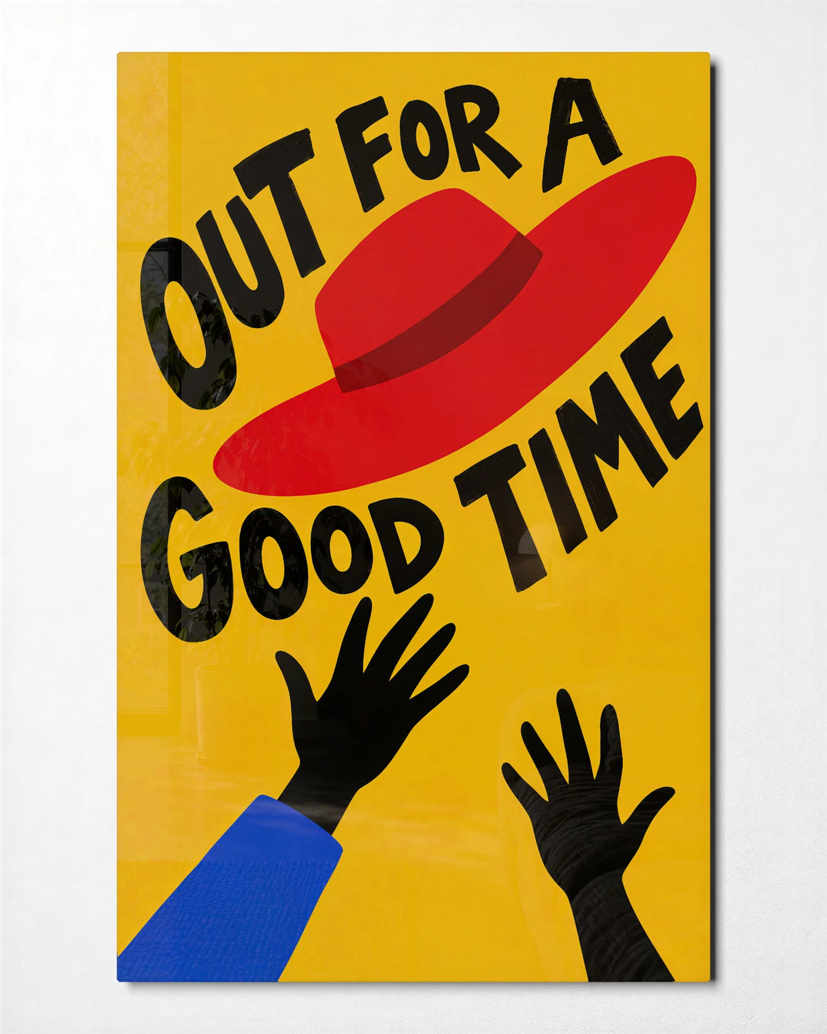 Out for a Good Time — front view of glass wall art