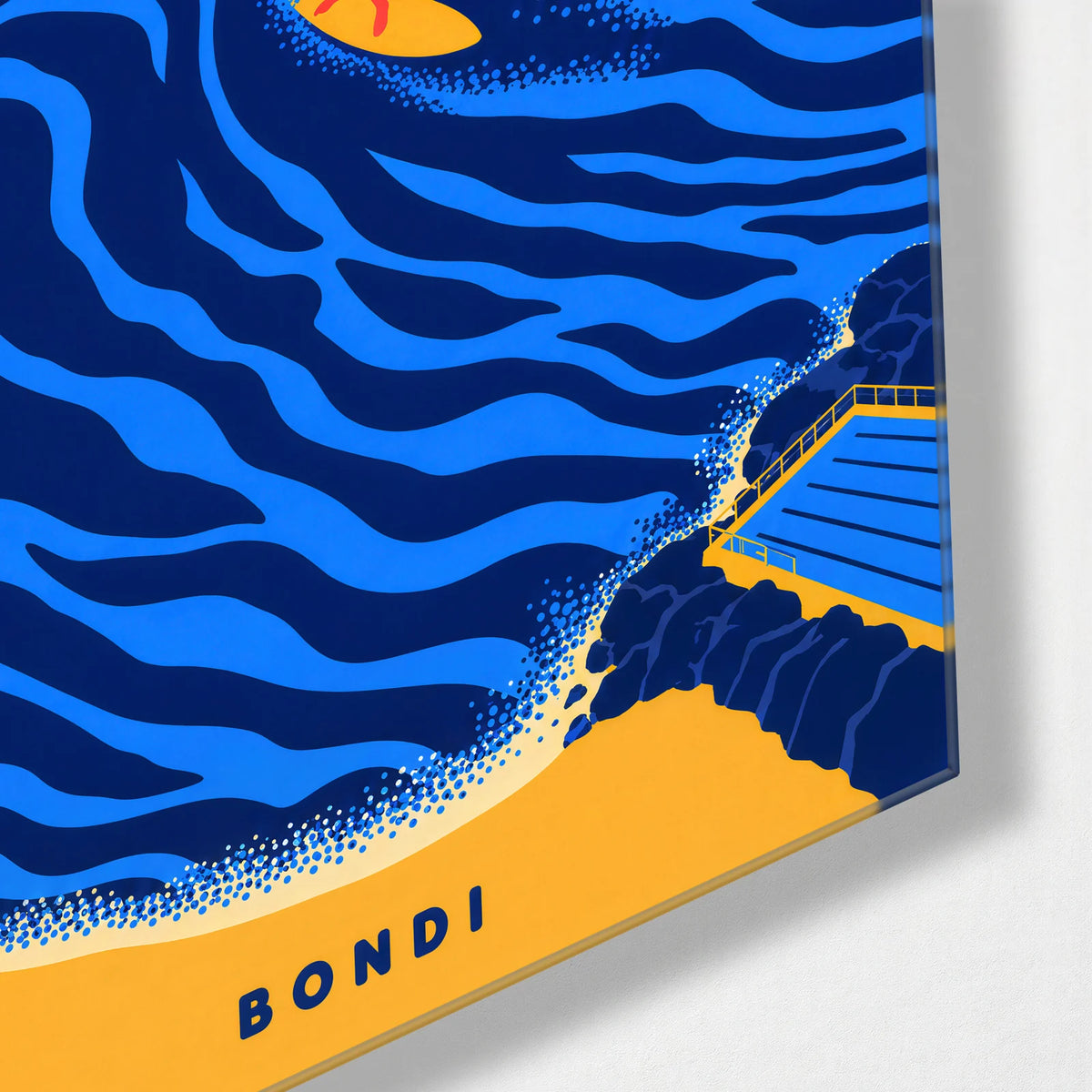 Blue Surf Rhythm — corner detail of glass wall art