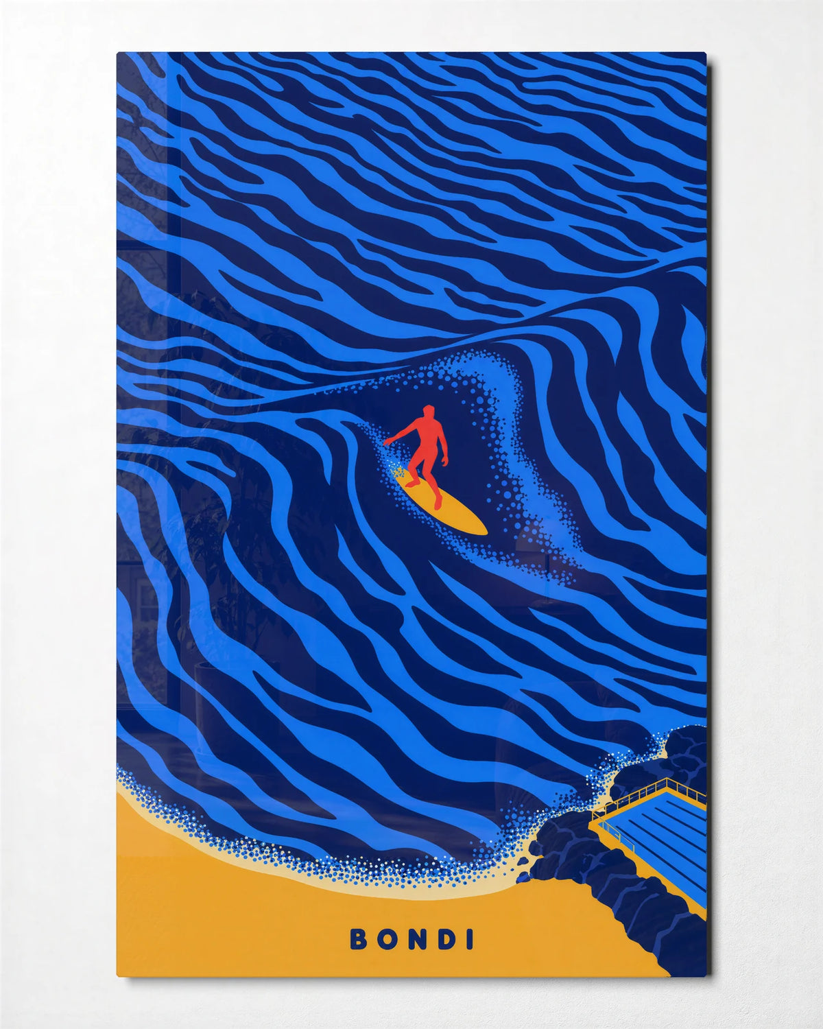 Blue Surf Rhythm — front view of glass wall art