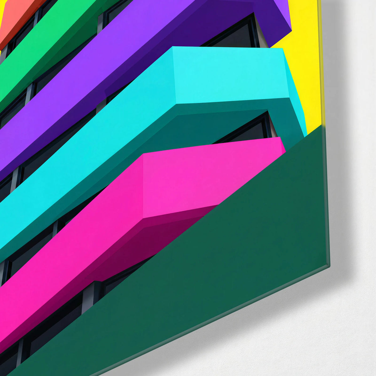 Colour Floors — corner detail of glass wall art