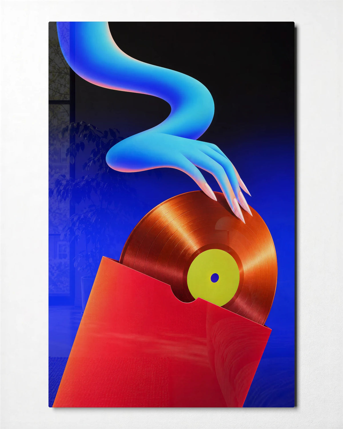 Next Record Please — front view of glass wall art