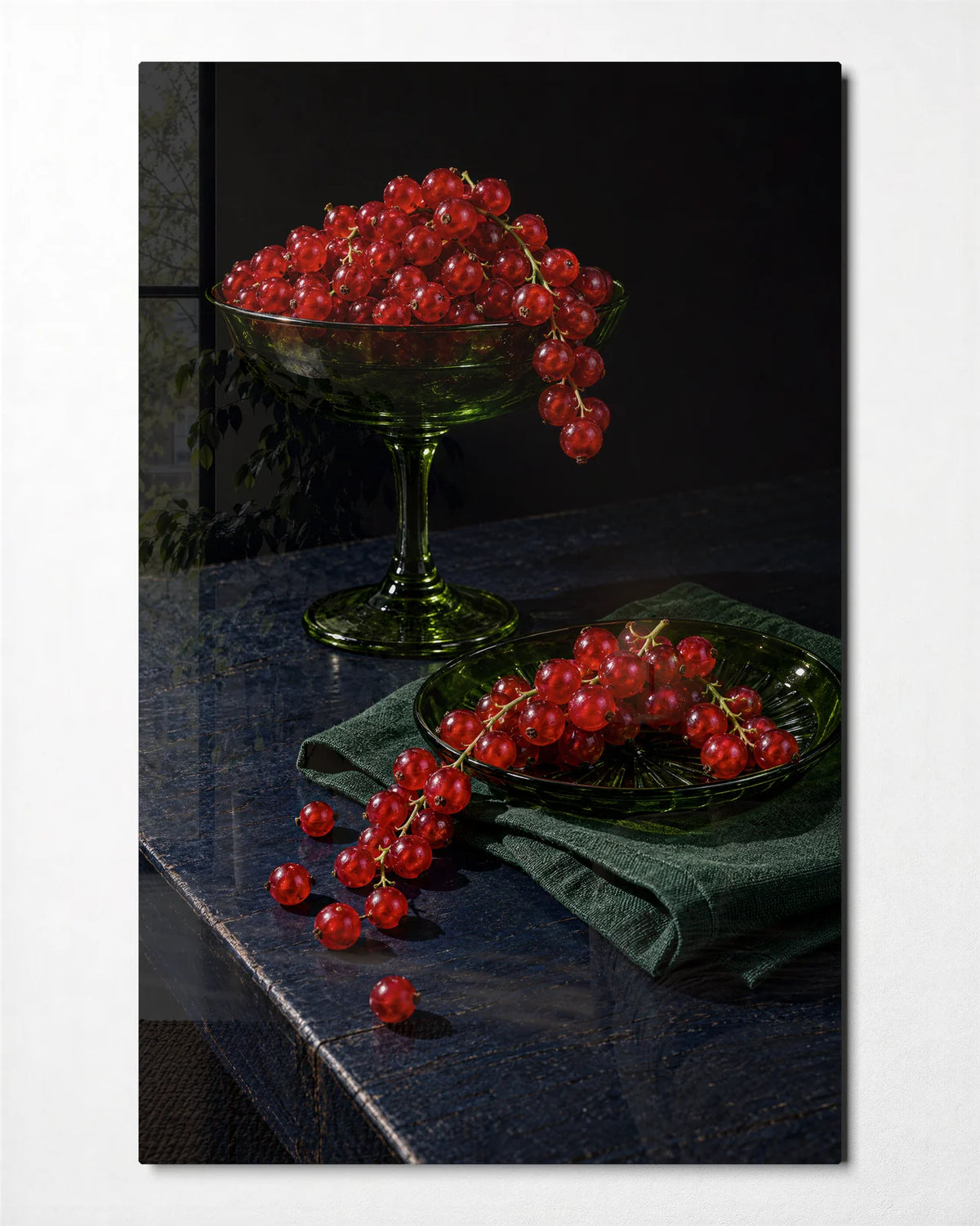 Redcurrants After Hours — front view of glass wall art