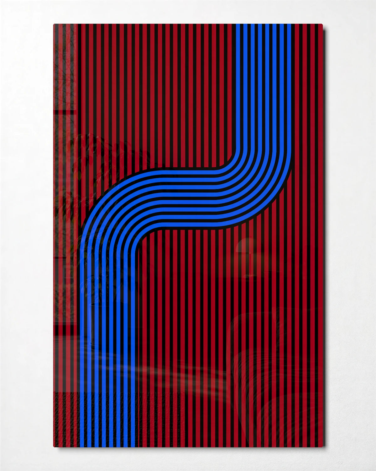 Blue Takes a Turn — front view of glass wall art