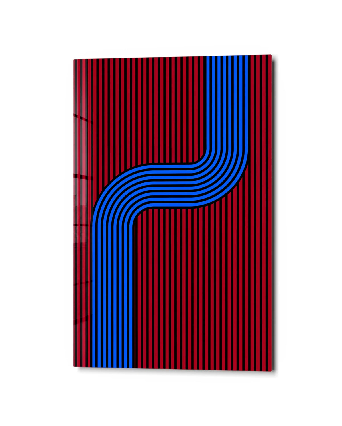 Blue Takes a Turn — studio view of glass wall art