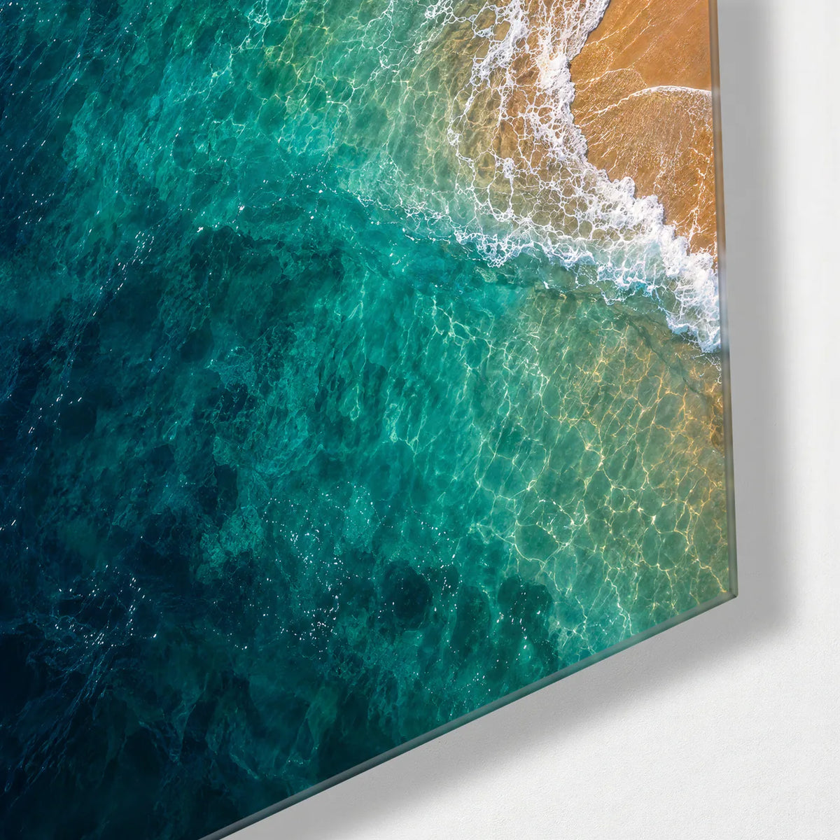 Shoreline Curve — corner detail of glass wall art