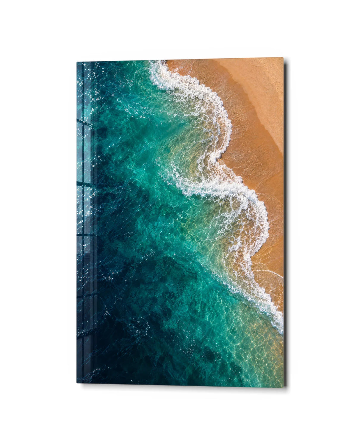 Shoreline Curve — studio view of glass wall art