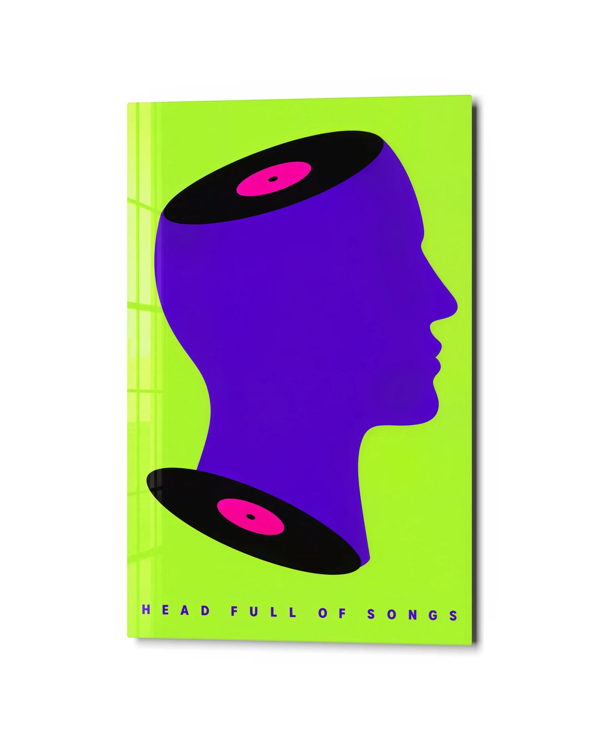 Head Full of Songs — studio view of glass wall art