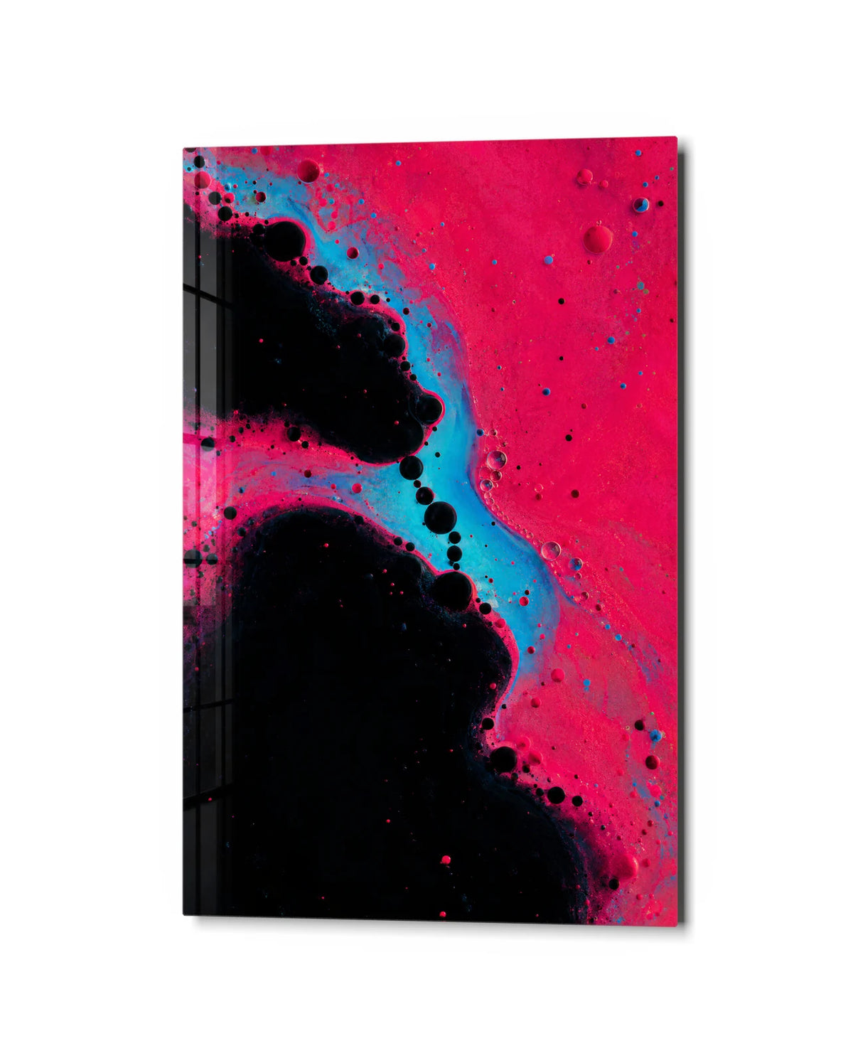 Pink at the Edge — studio view of glass wall art