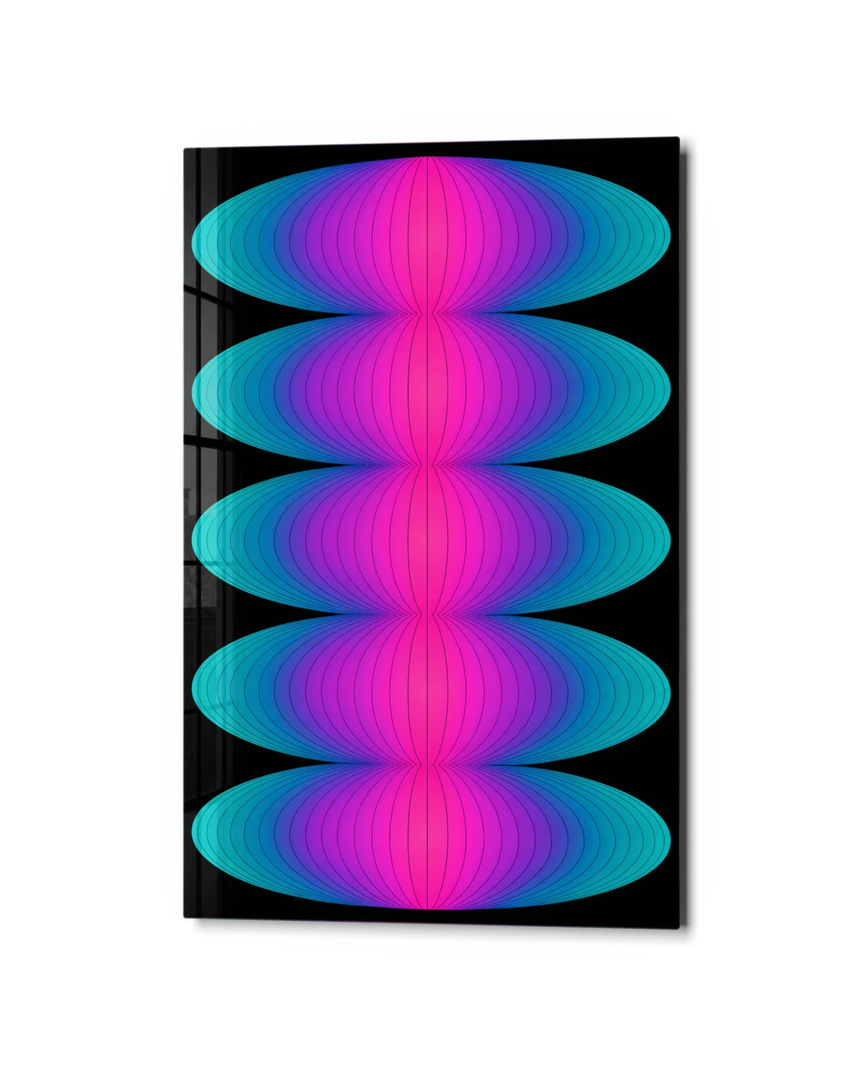 Five Colour Orbits — studio view of glass wall art