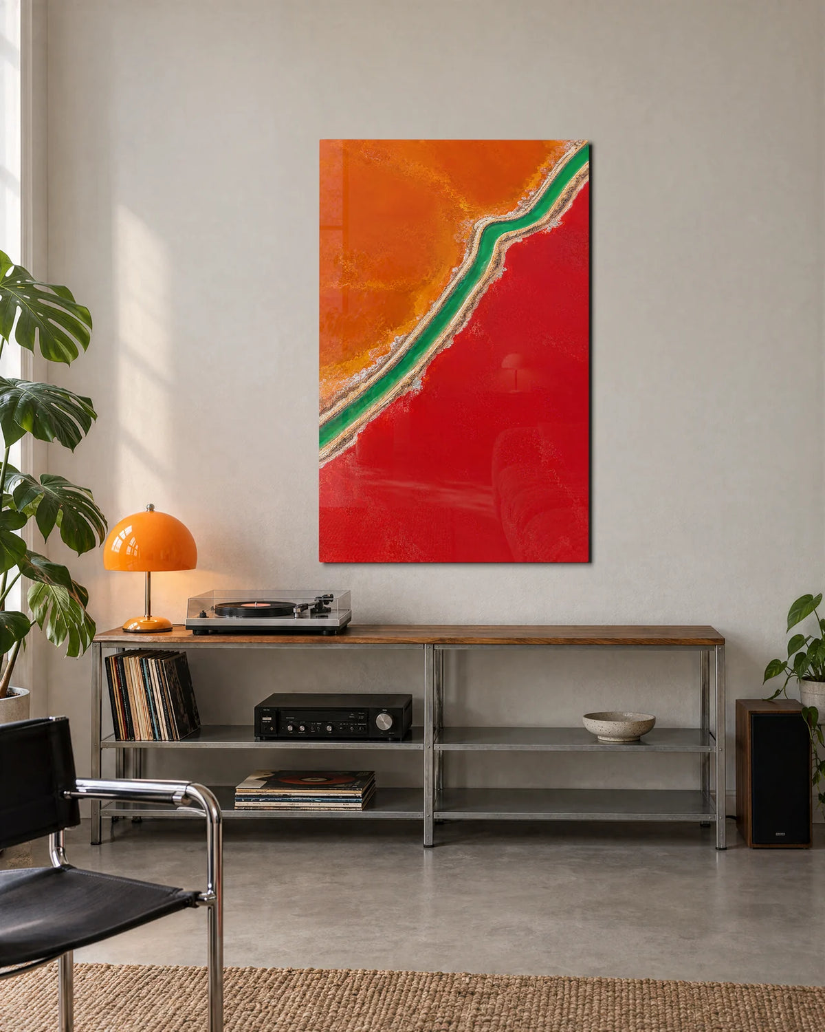 Green between Orange and Red — shown in a living space