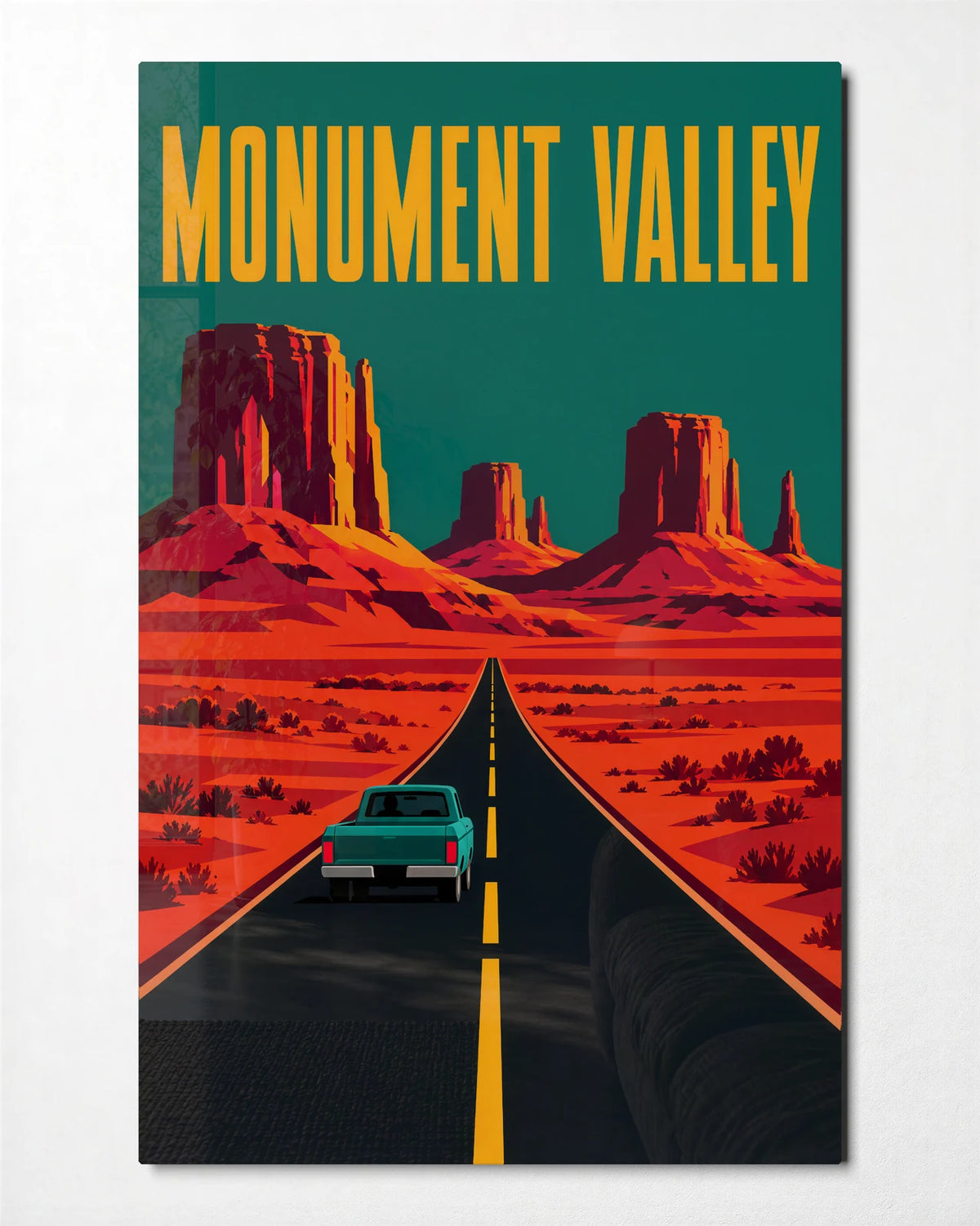 Road to Monument Valley — front view of glass wall art