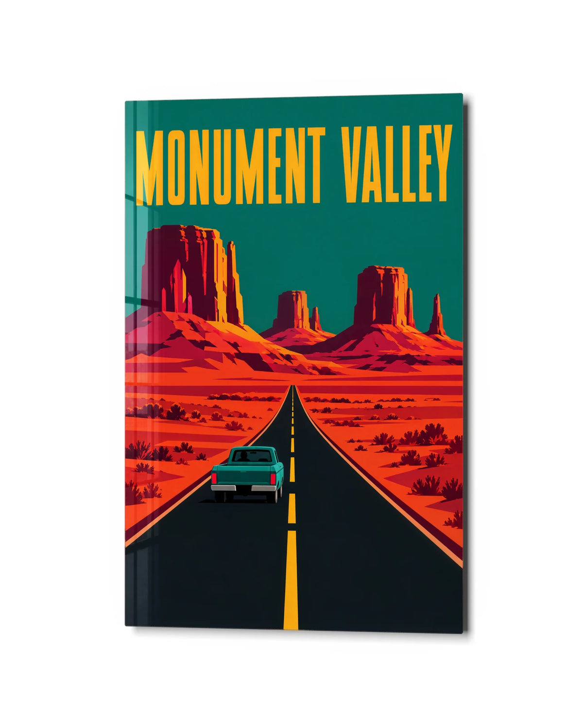 Road to Monument Valley — studio view of glass wall art