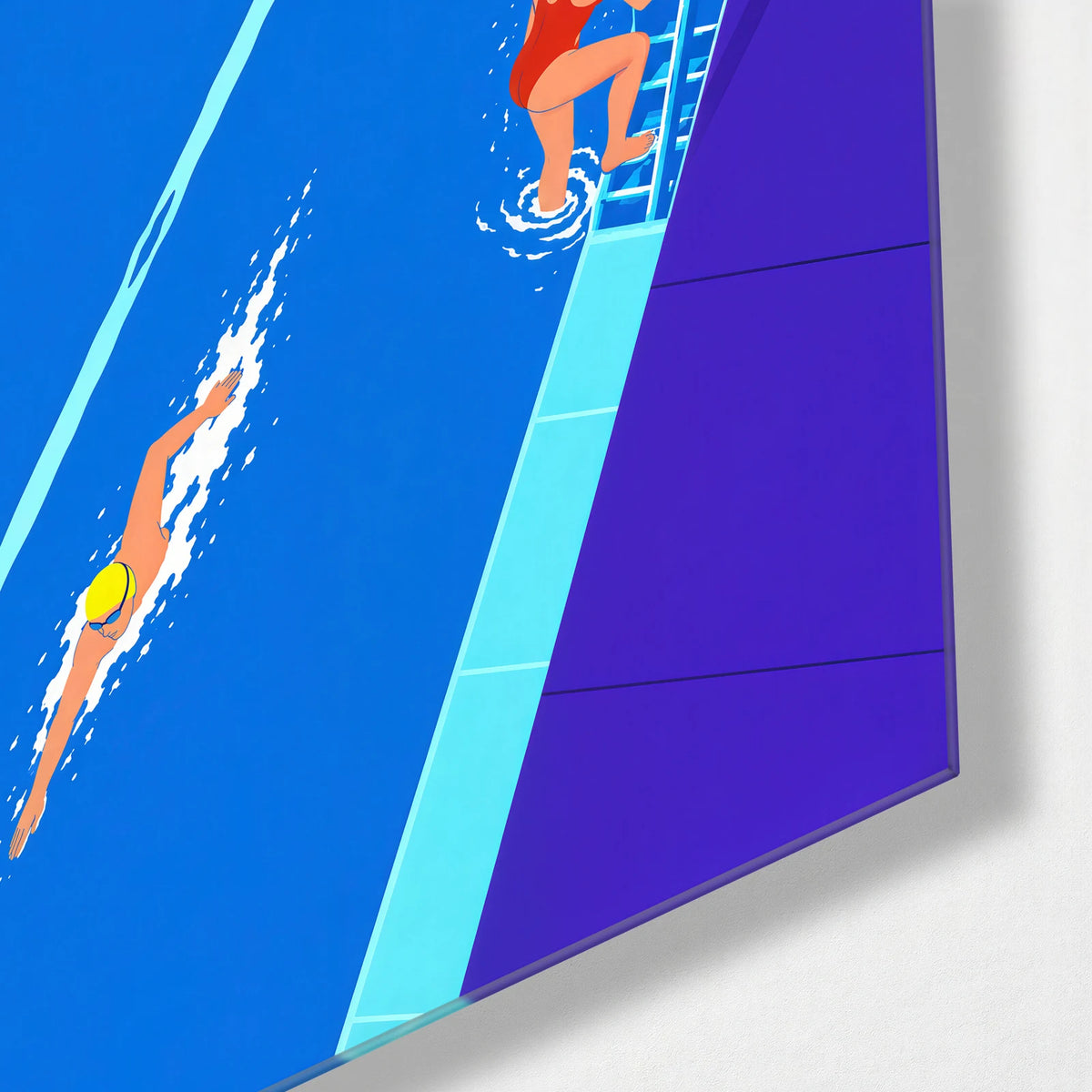 Pool Lanes — corner detail of glass wall art