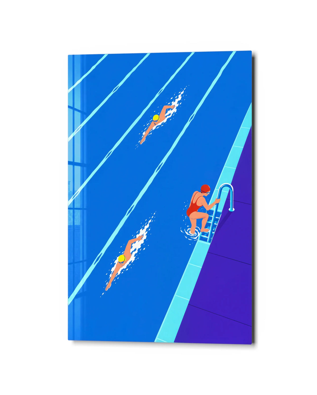 Pool Lanes — studio view of glass wall art