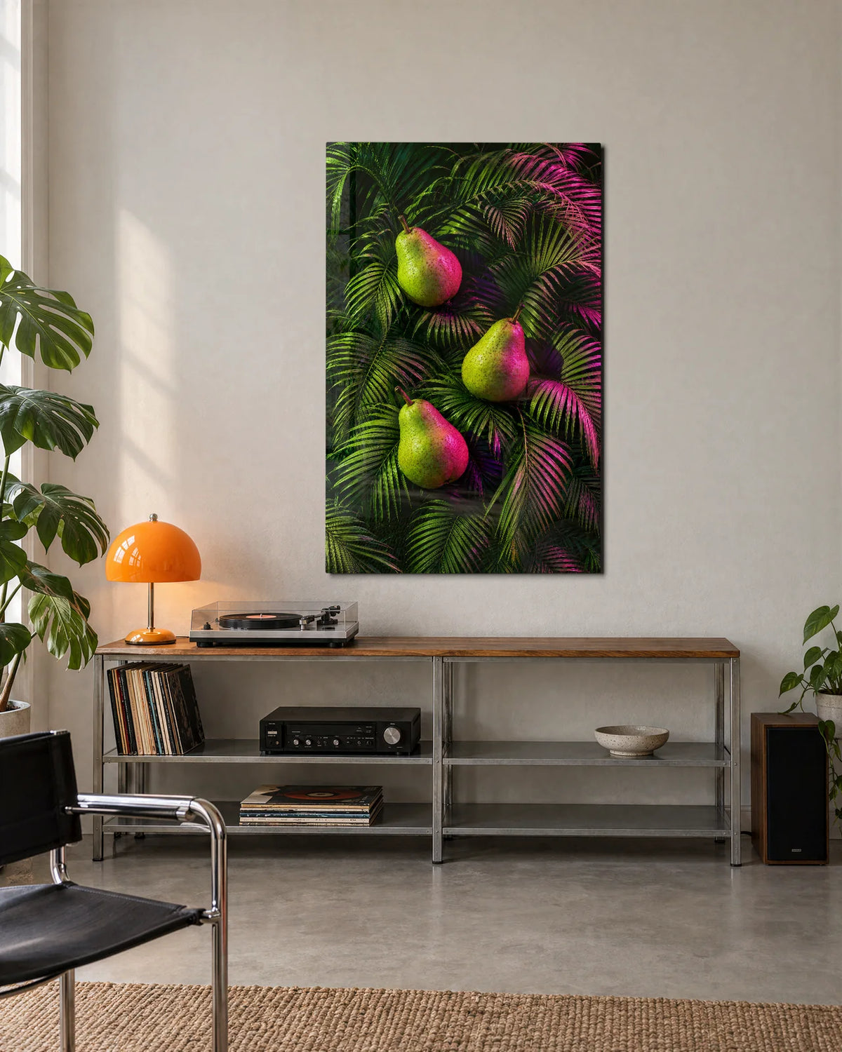 Pears in the Palms — shown in a living space