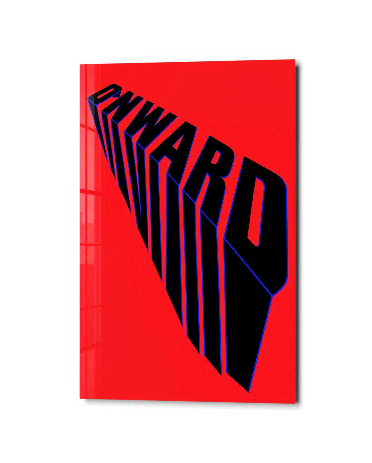 Onward in Perspective — studio view of glass wall art