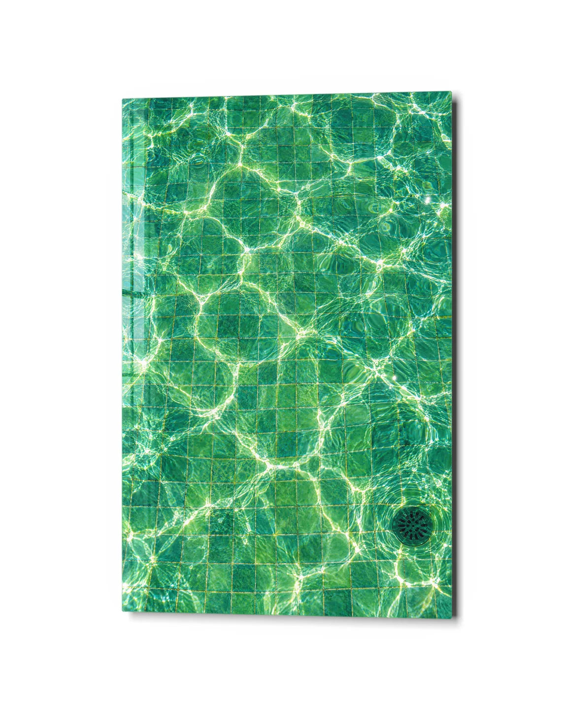 Pool Light Lines — studio view of glass wall art