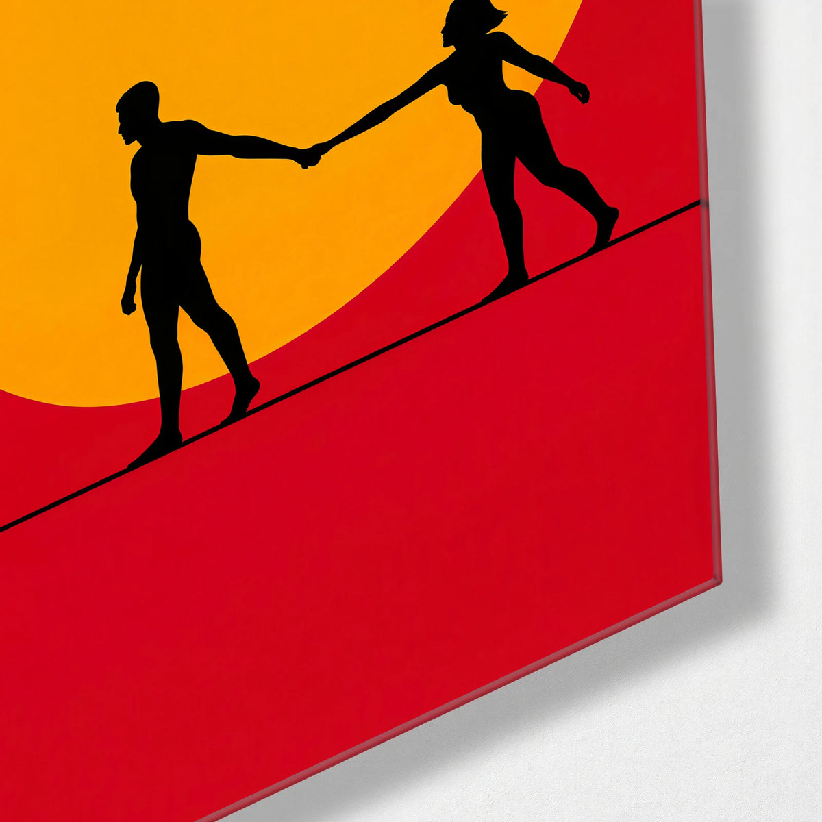Hand in Hand — corner detail of glass wall art