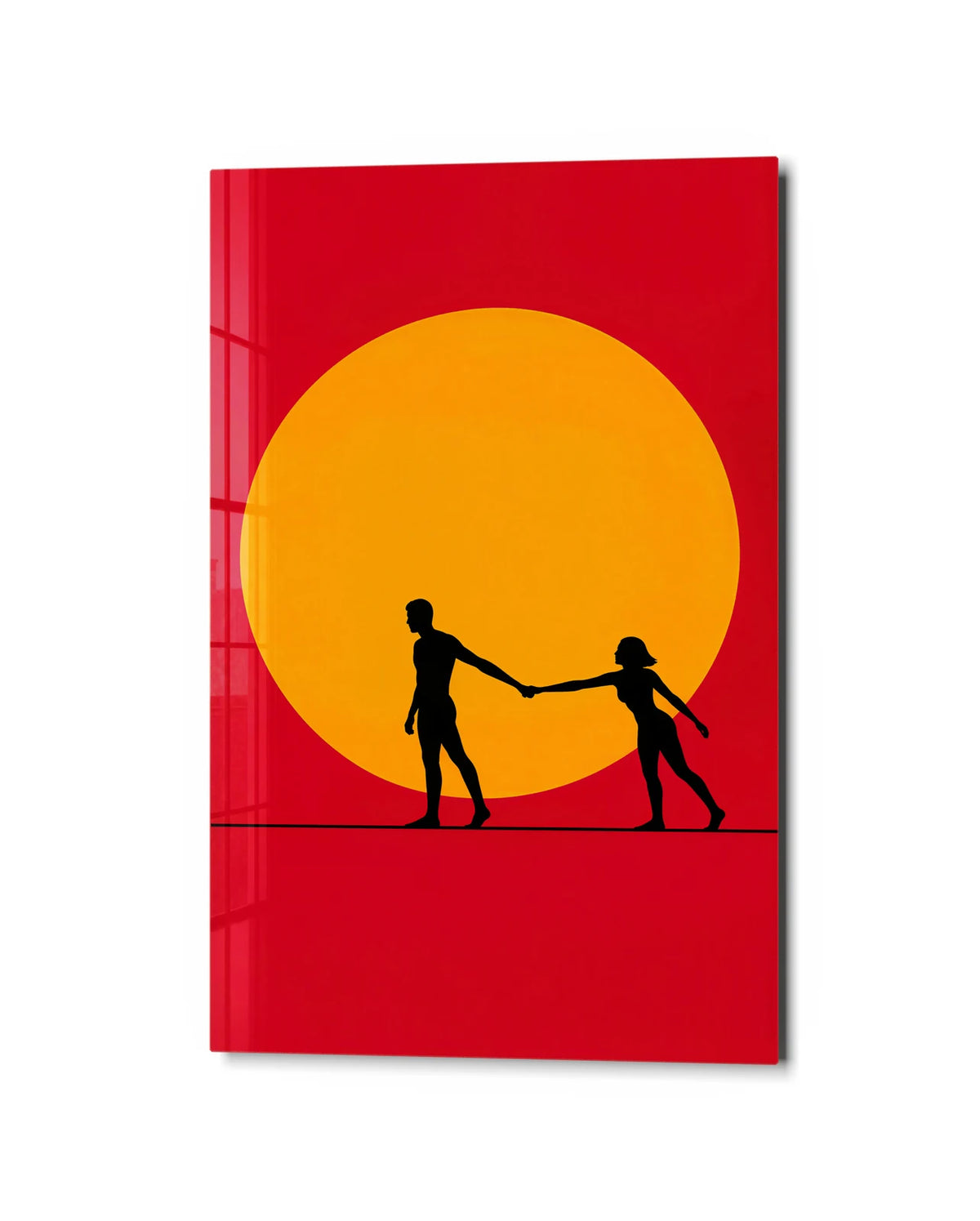 Hand in Hand — studio view of glass wall art