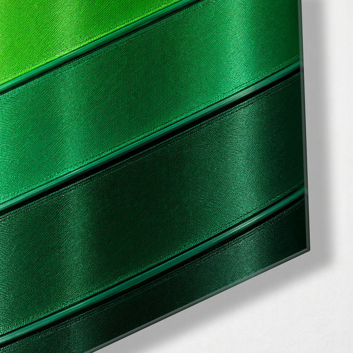 Green in Bands — corner detail of glass wall art