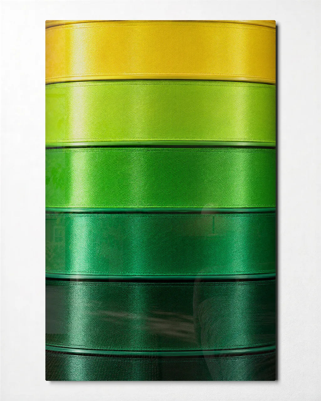 Green in Bands — front view of glass wall art