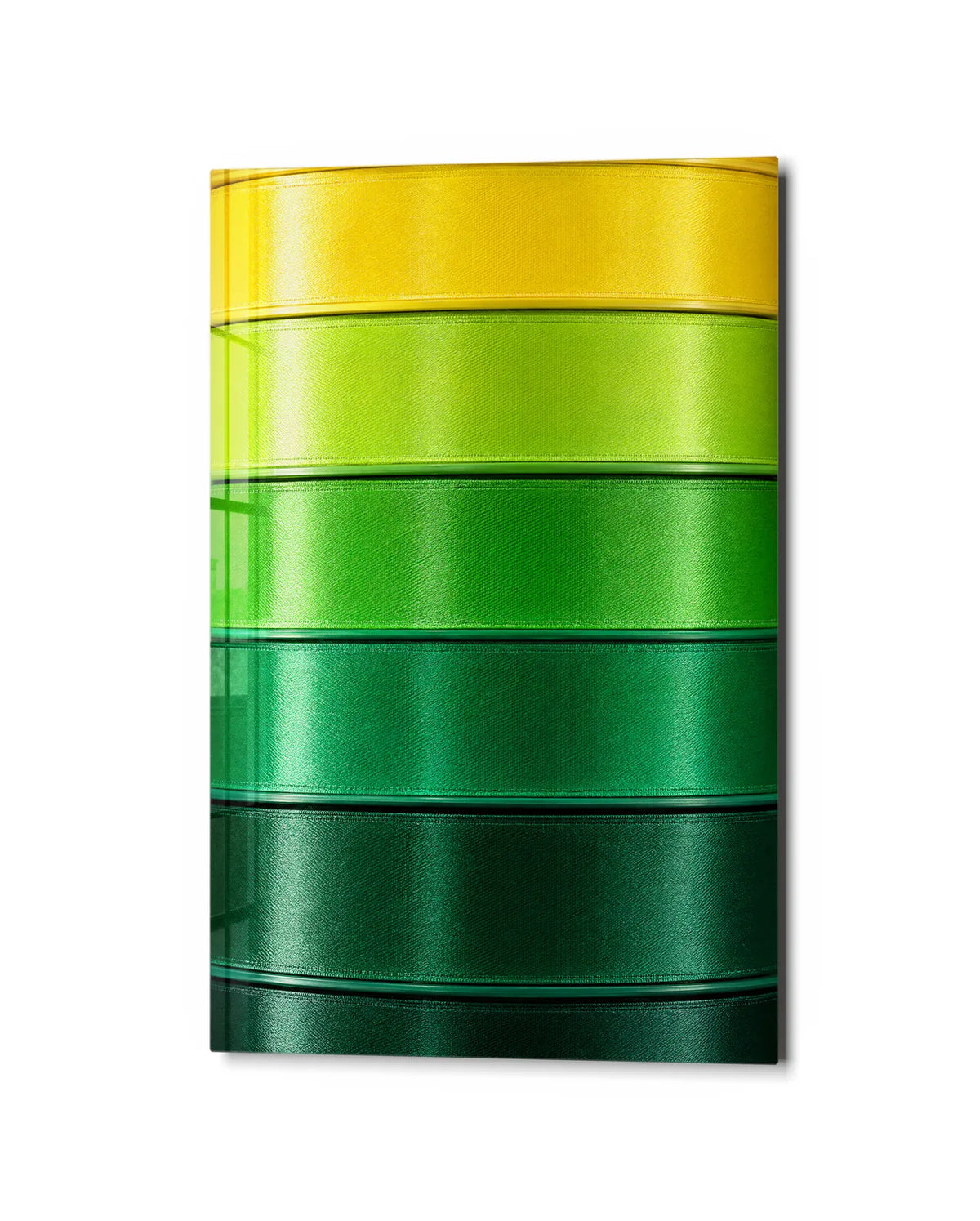 Green in Bands — studio view of glass wall art