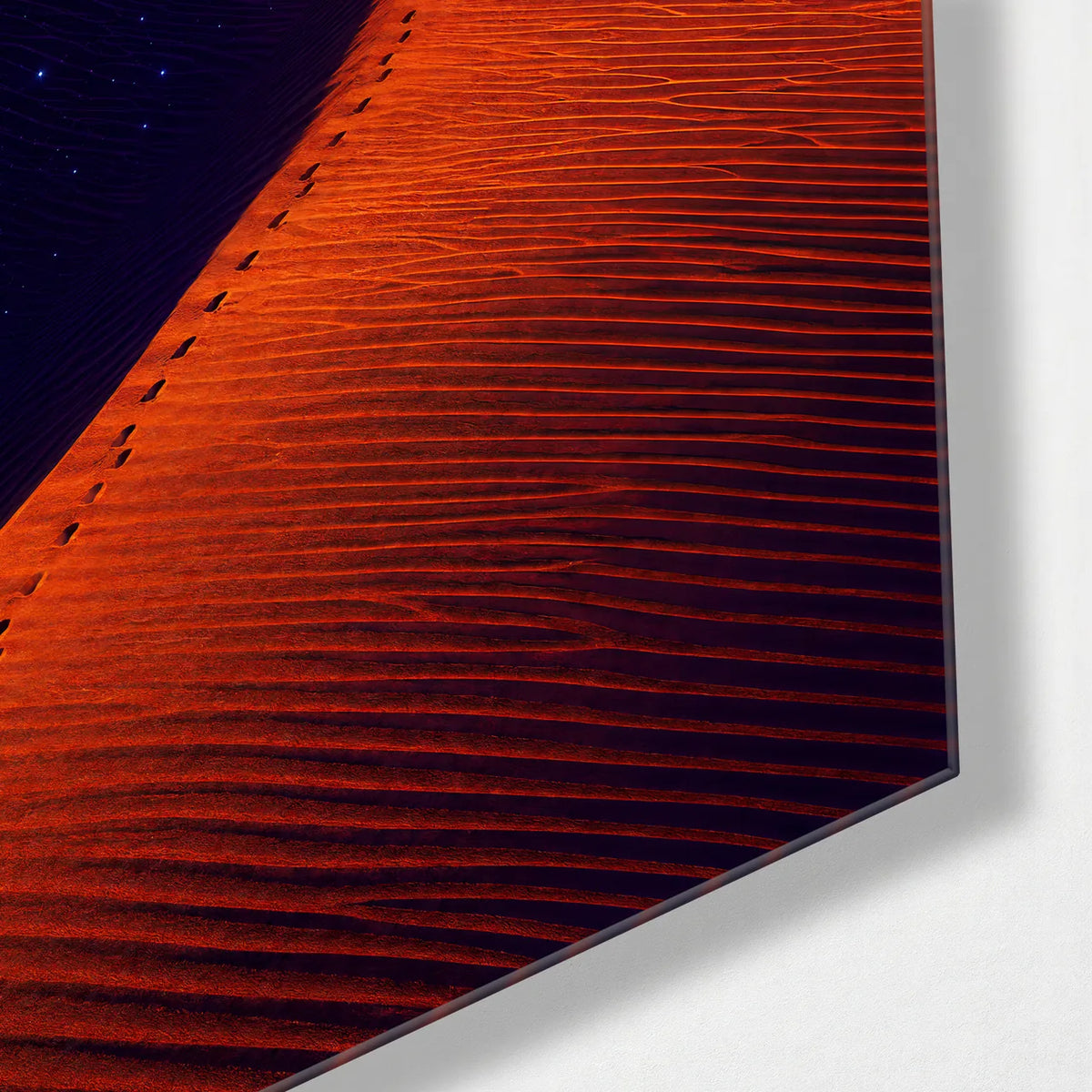 Footsteps to Red — corner detail of glass wall art