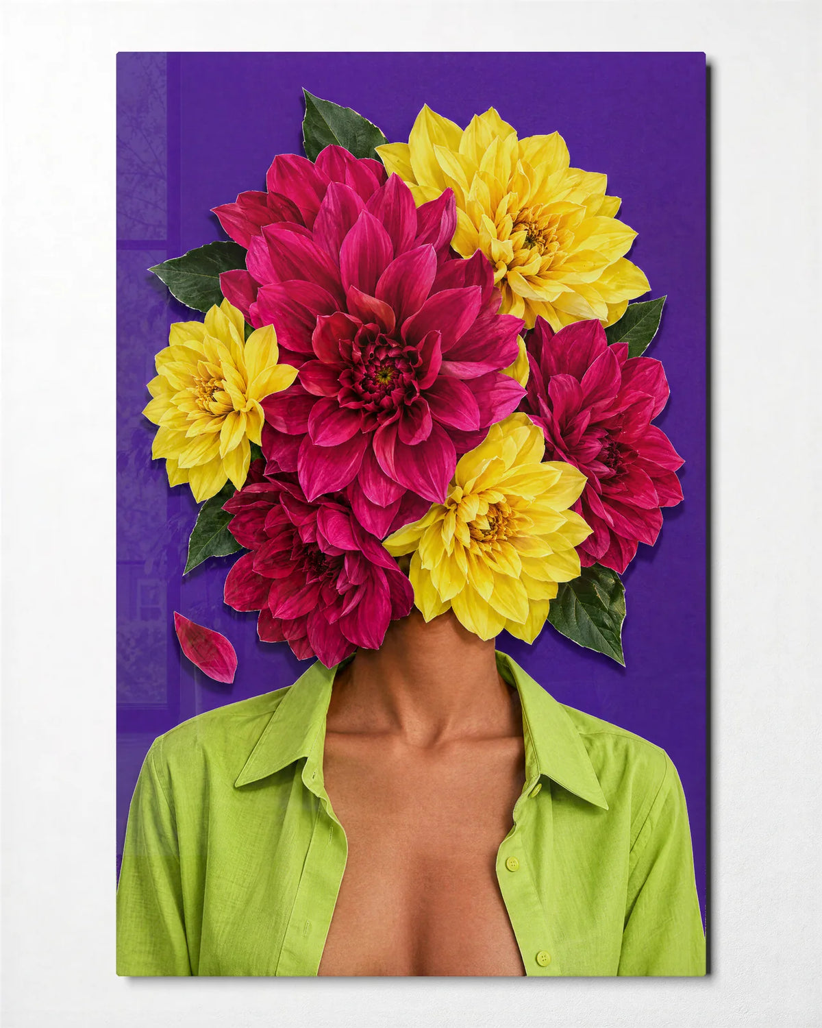 Dahlias on Her Mind — front view of glass wall art