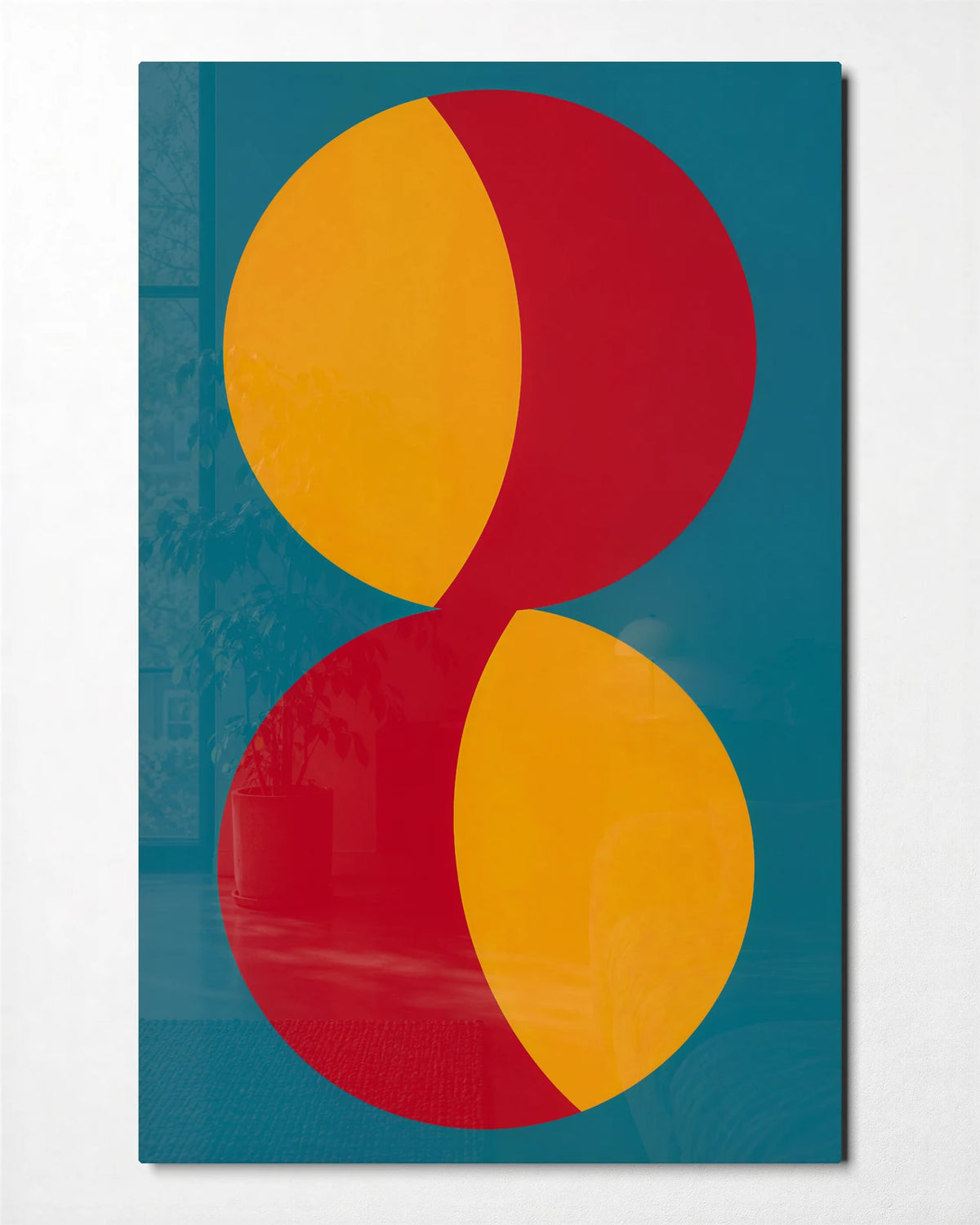 Two Circles Turning — front view of glass wall art