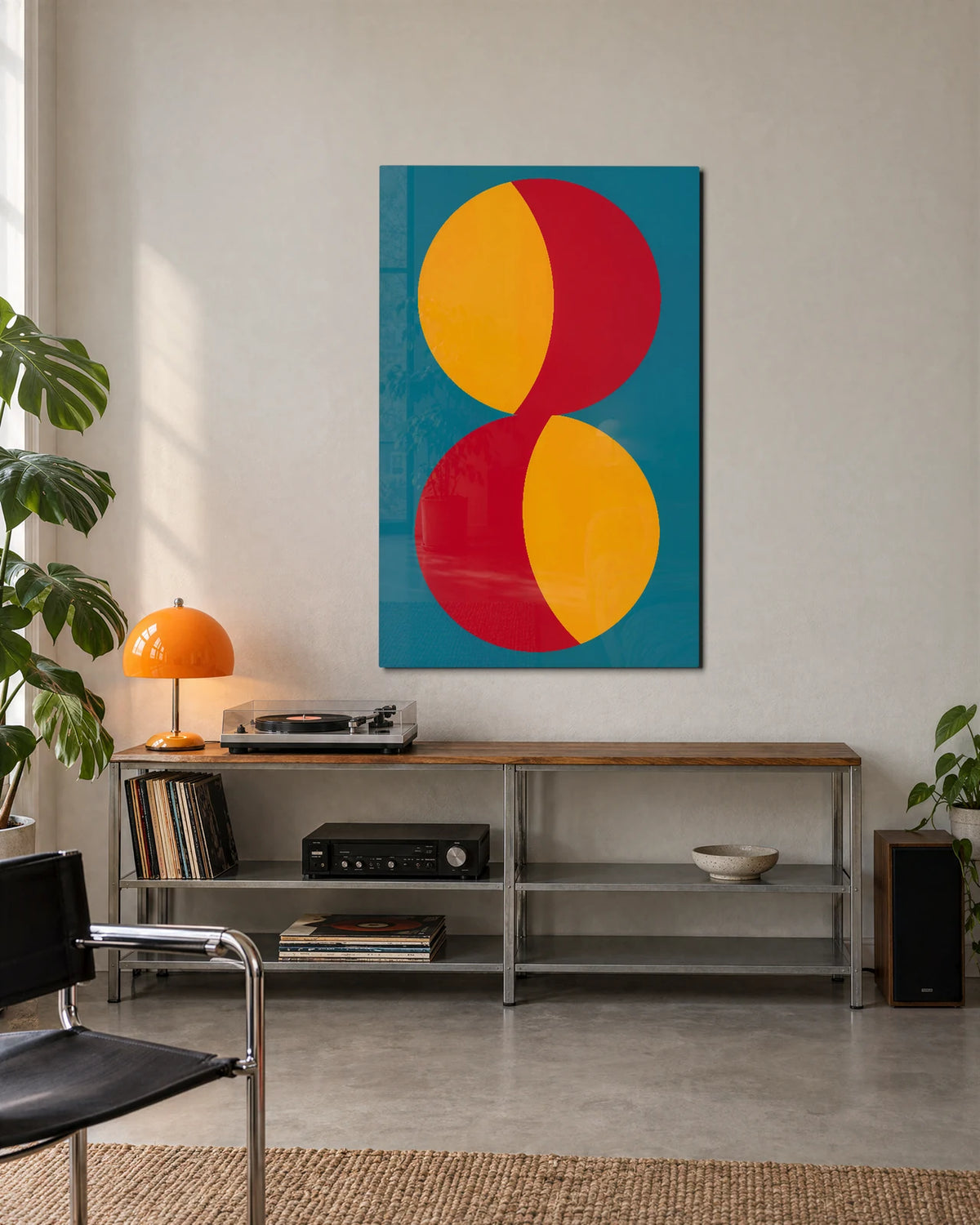 Two Circles Turning — shown in a living space