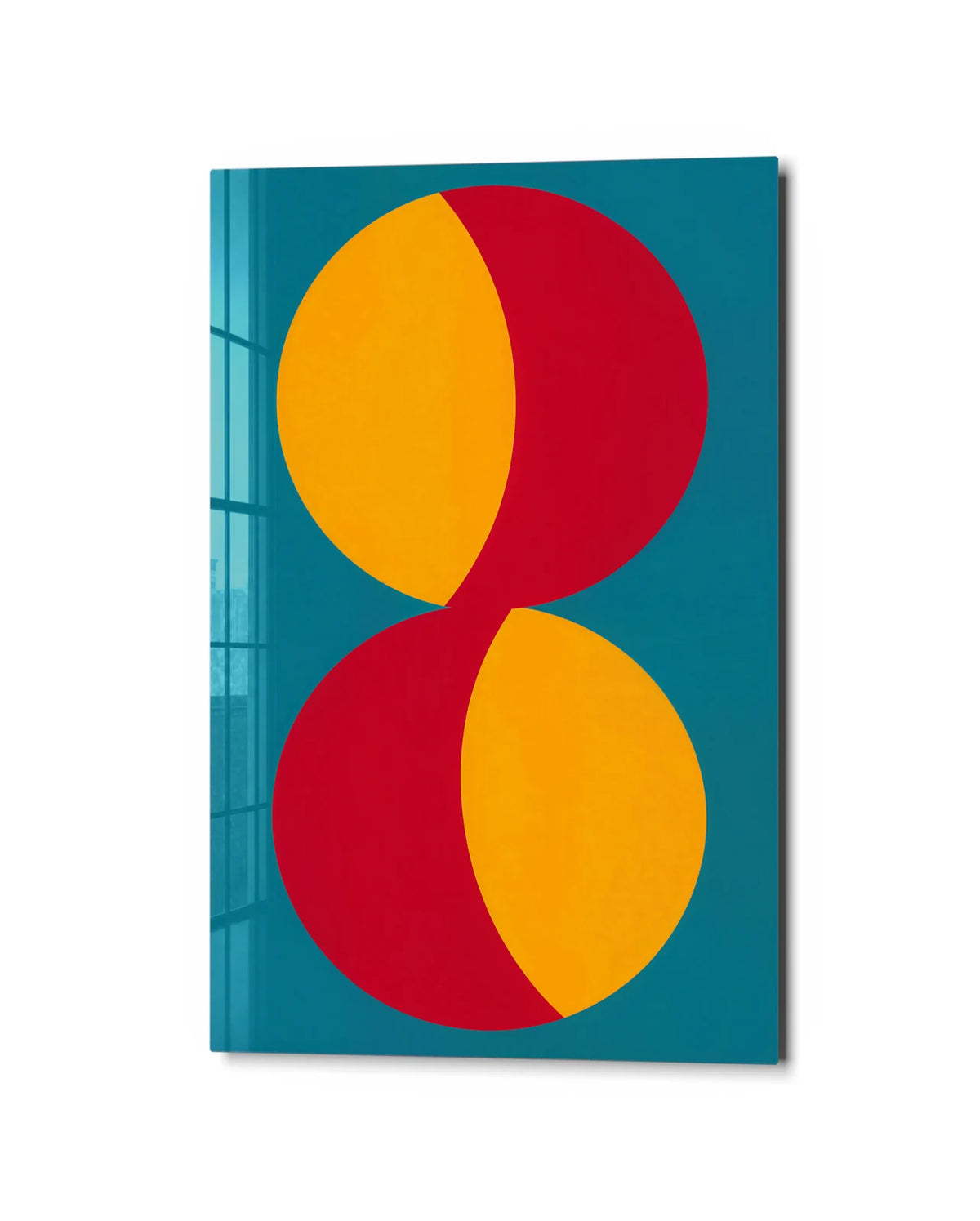 Two Circles Turning — studio view of glass wall art