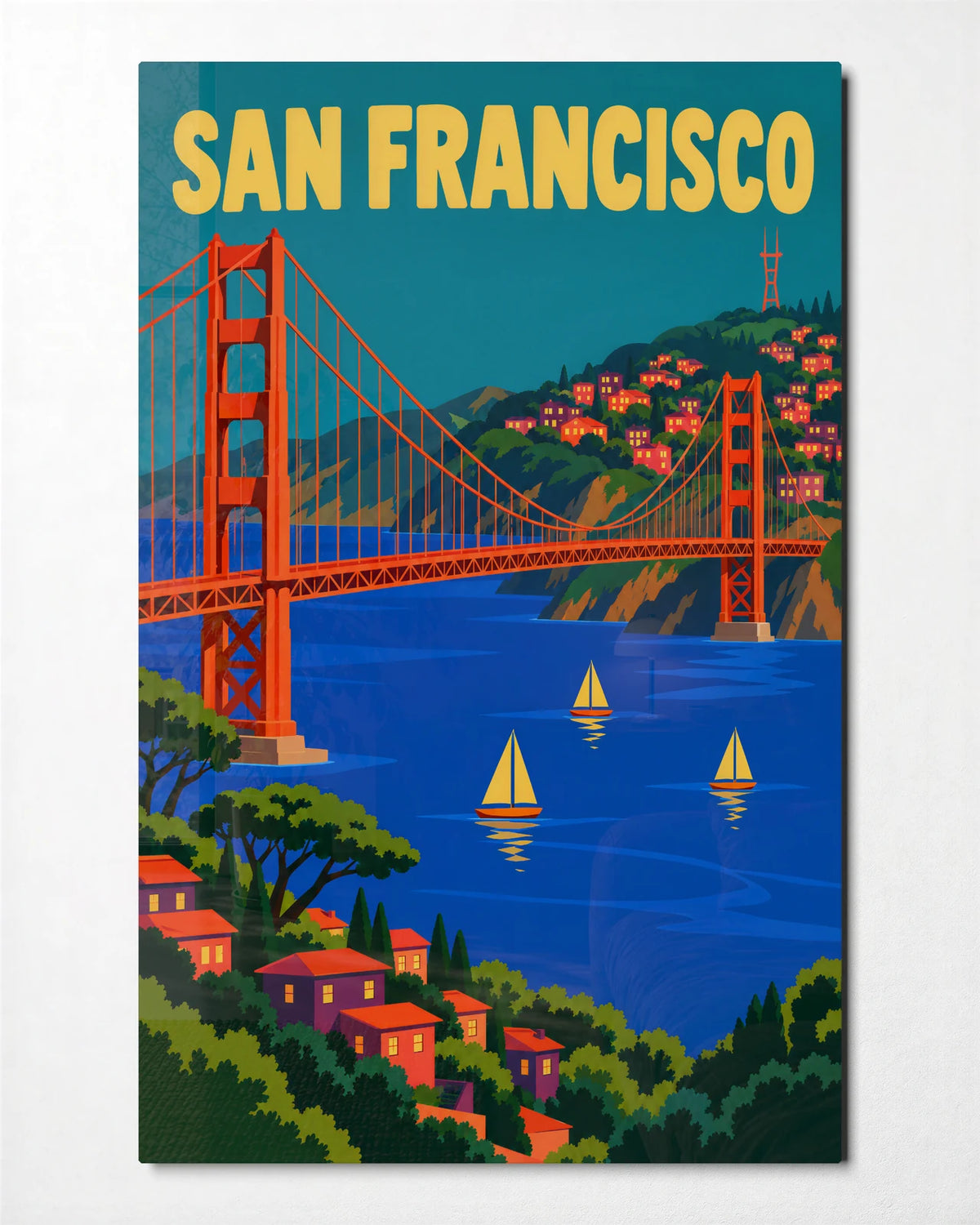San Francisco in Colour — front view of glass wall art