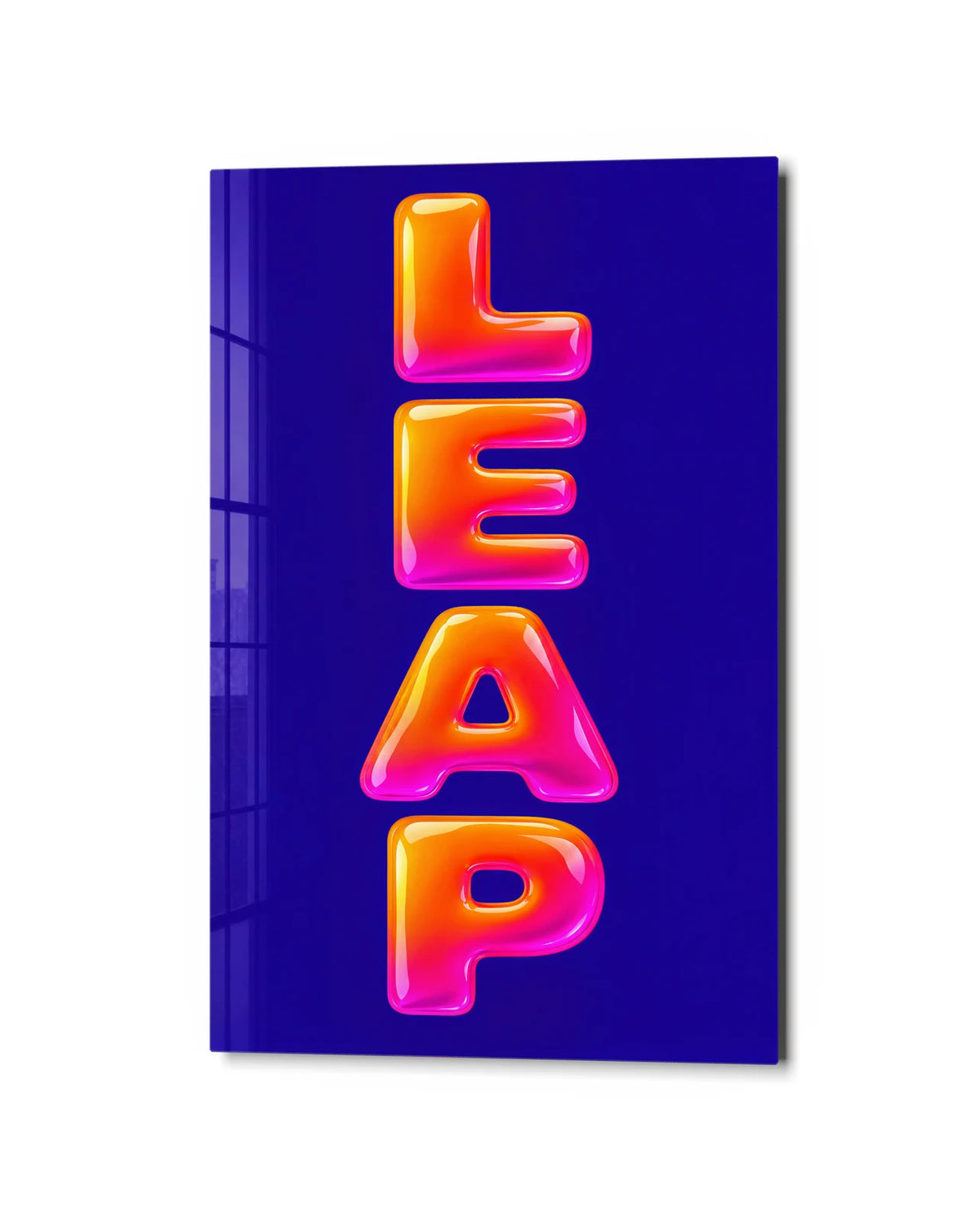 Take the Leap — studio view of glass wall art