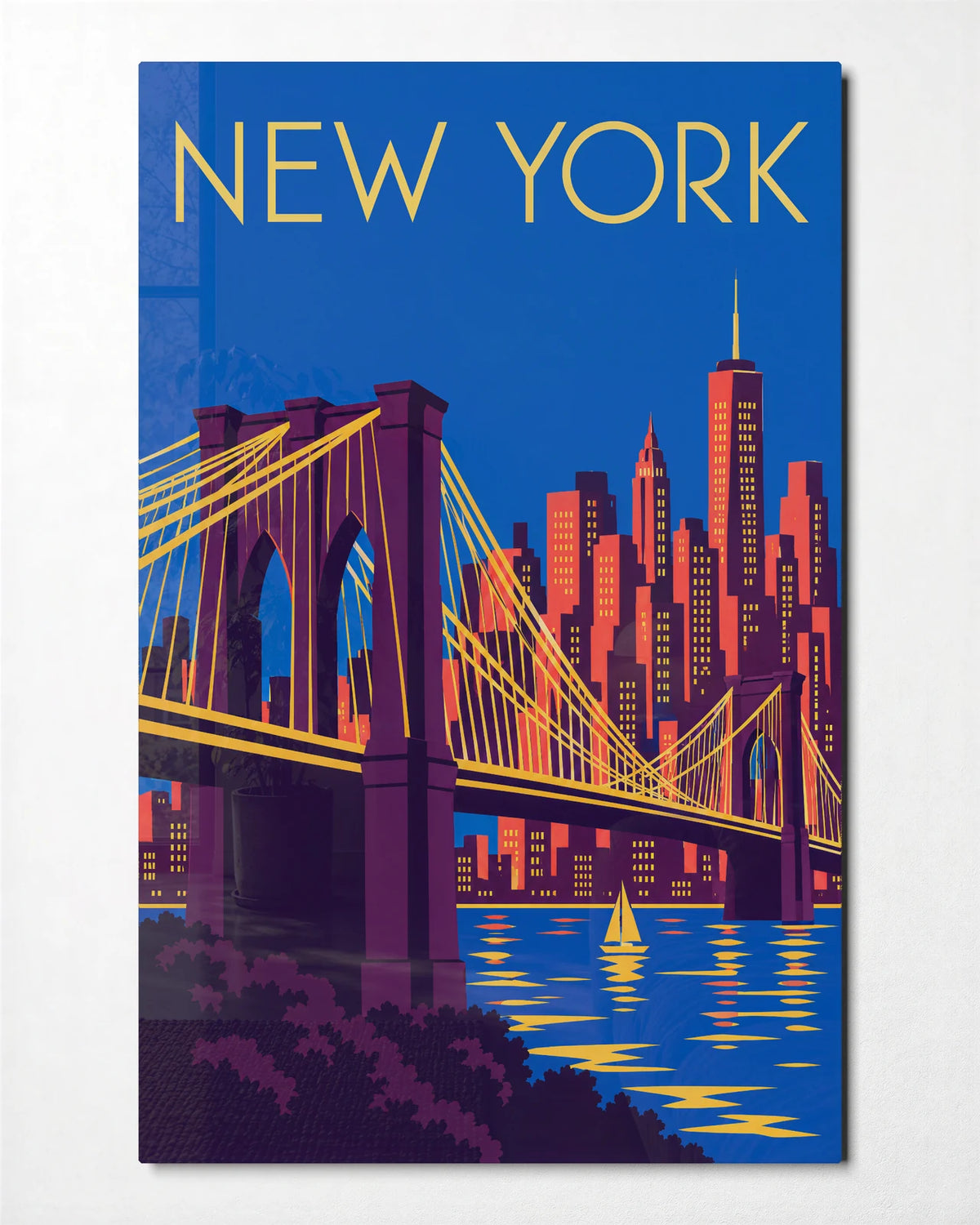 New York at Dusk — front view of glass wall art