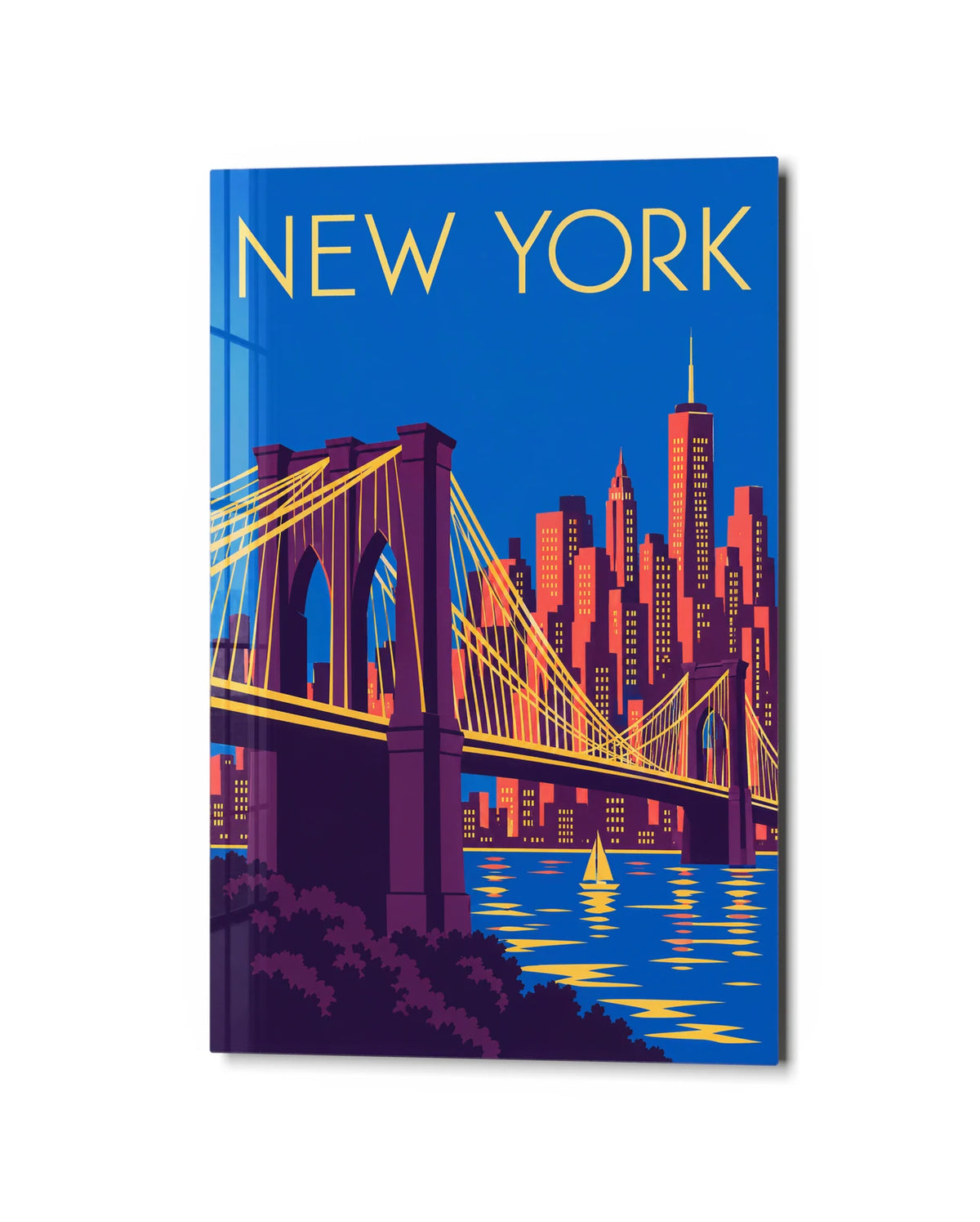New York at Dusk — studio view of glass wall art