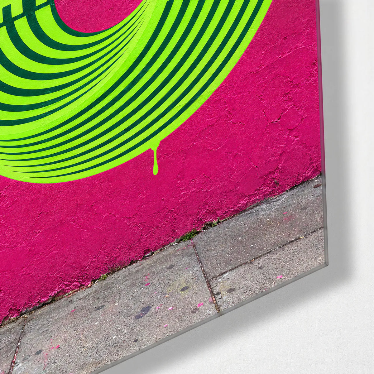 Stay Loud — corner detail of glass wall art
