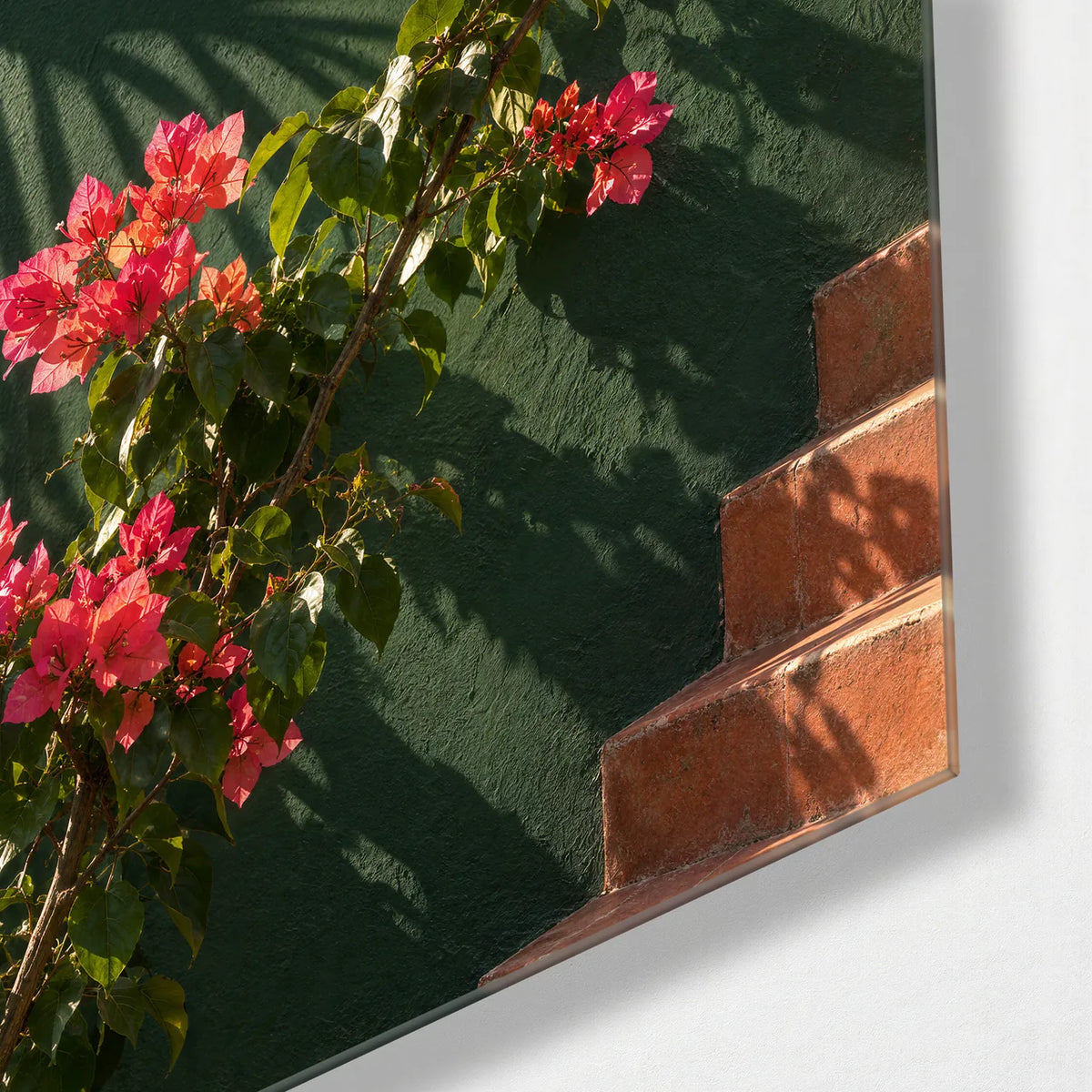 Shadow in Bloom — corner detail of glass wall art