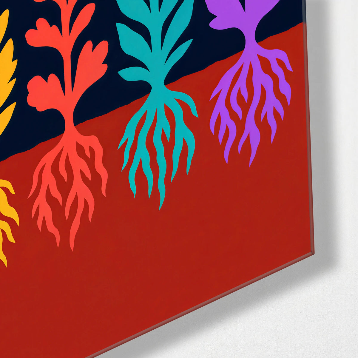 Flowers Below the Moon — corner detail of glass wall art