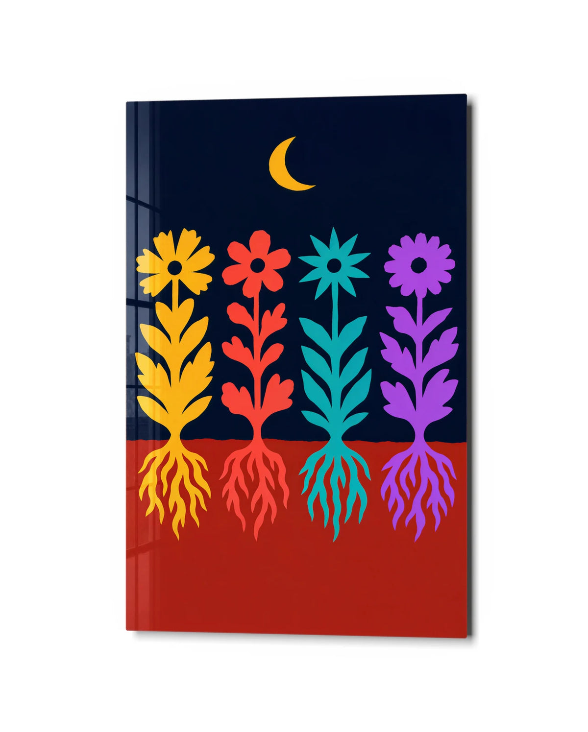 Flowers Below the Moon — studio view of glass wall art